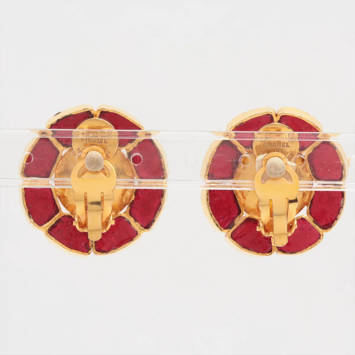 Gripore earrings (for both ears) GP x Colored stone Red x Gold — view 2