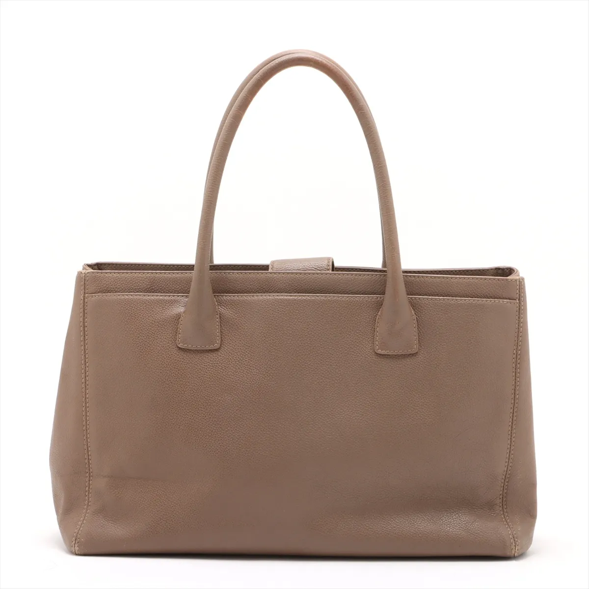 Executive Leather 2WAY Tote Bag Beige Silver Hardware Pouch Dirty — view 2