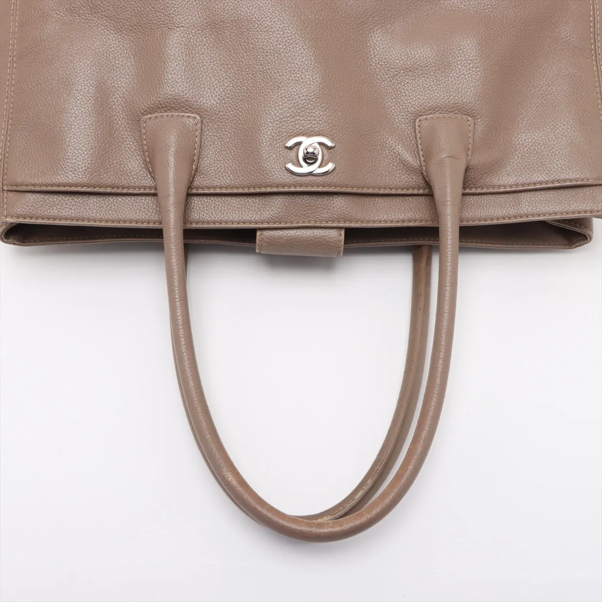 Executive Leather 2WAY Tote Bag Beige Silver Hardware Pouch Dirty — view 5