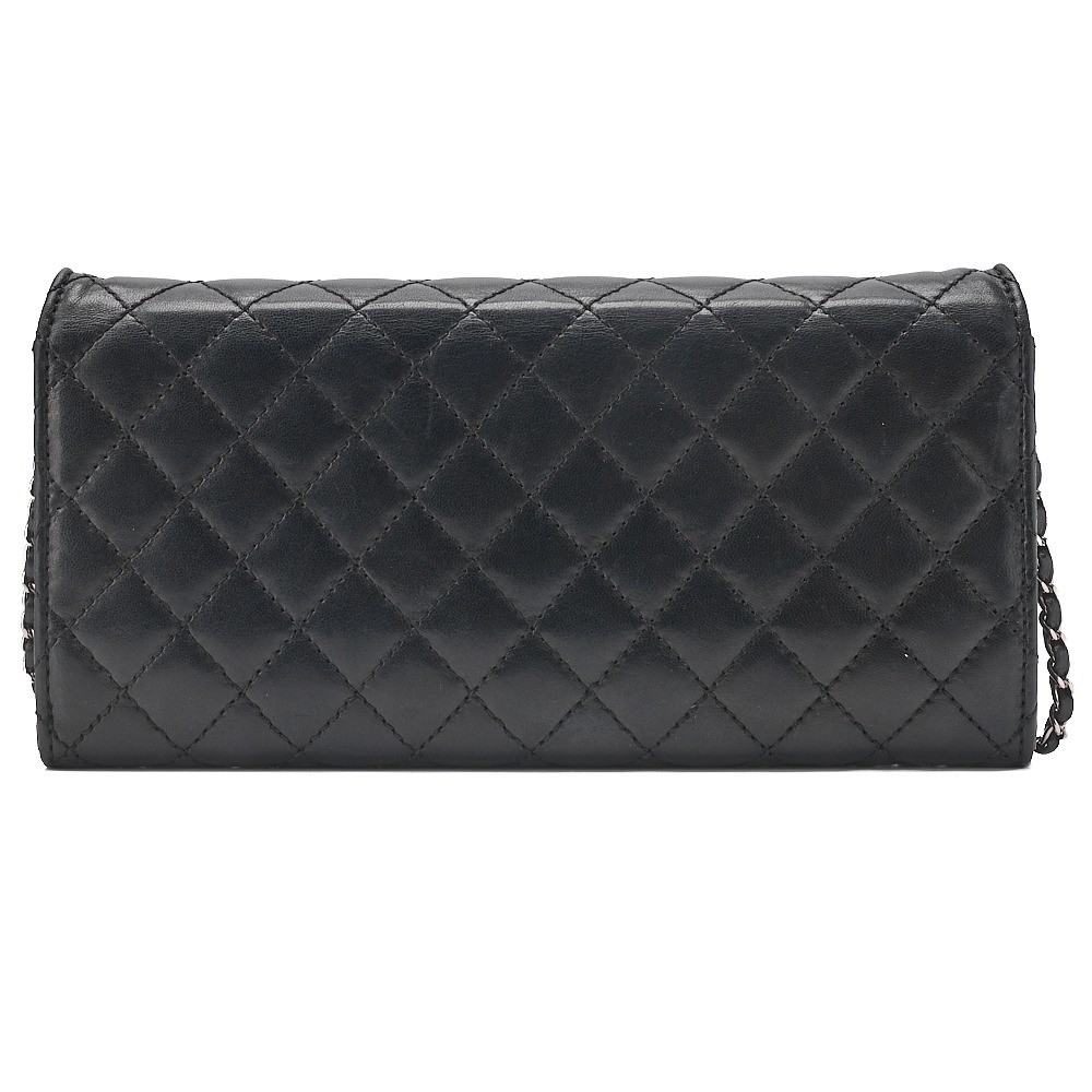 Lambskin Matelassé Single Flap Chain Shoulder Bag, Black — view 2