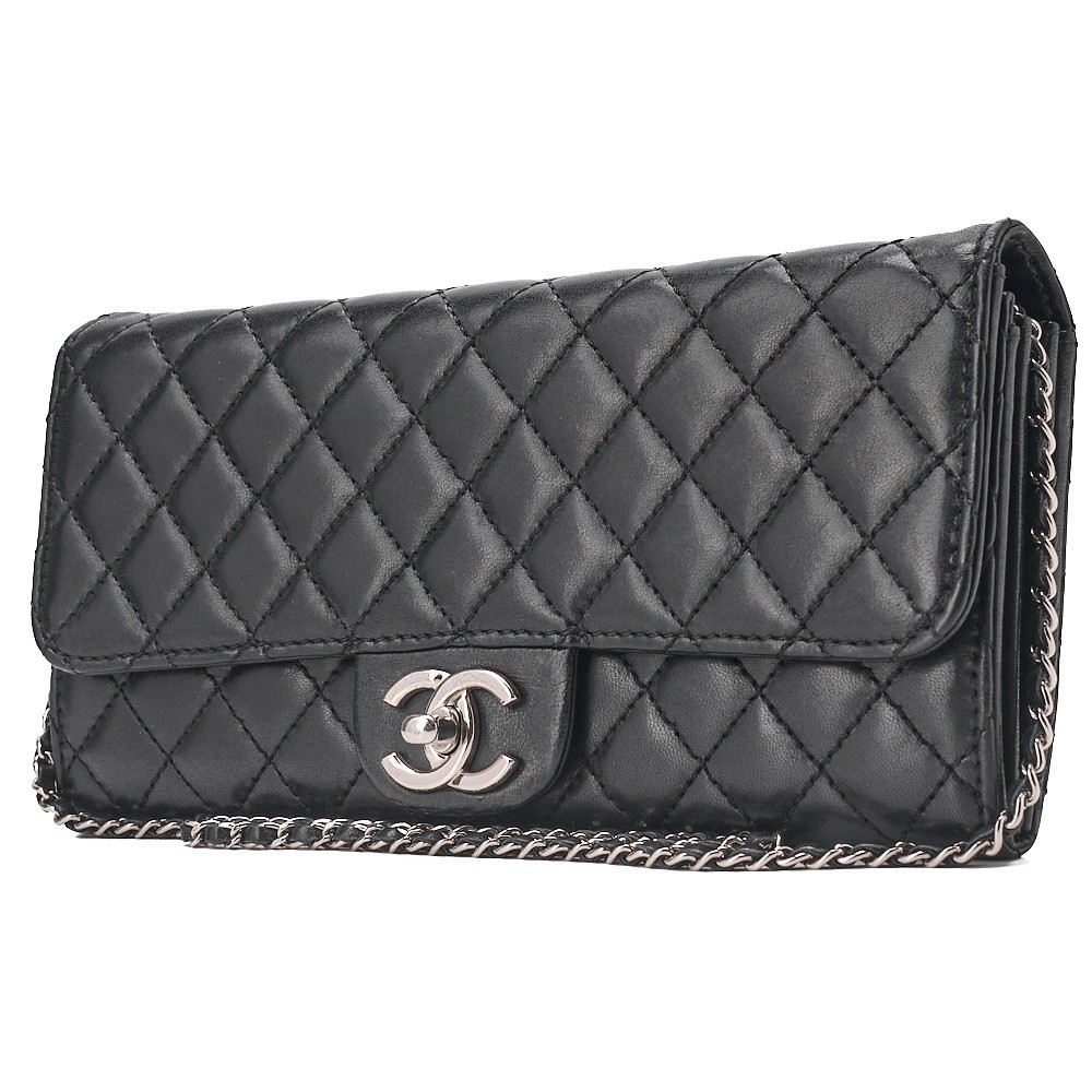 Lambskin Matelassé Single Flap Chain Shoulder Bag, Black — view 3