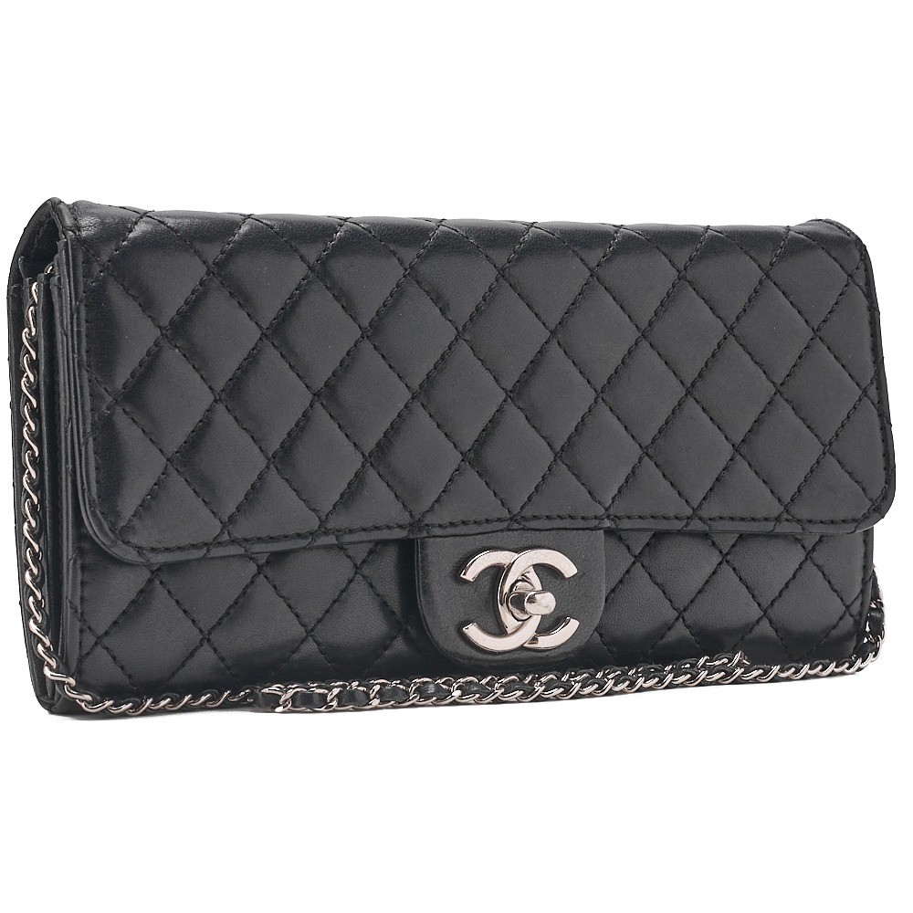 Lambskin Matelassé Single Flap Chain Shoulder Bag, Black — view 4