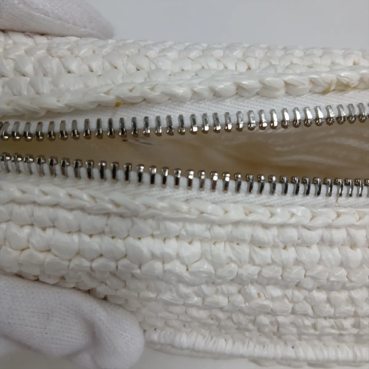 Triangle 1BH190 Raffia Shoulder Bag, White, Unsigned Guarantee Card — view 12