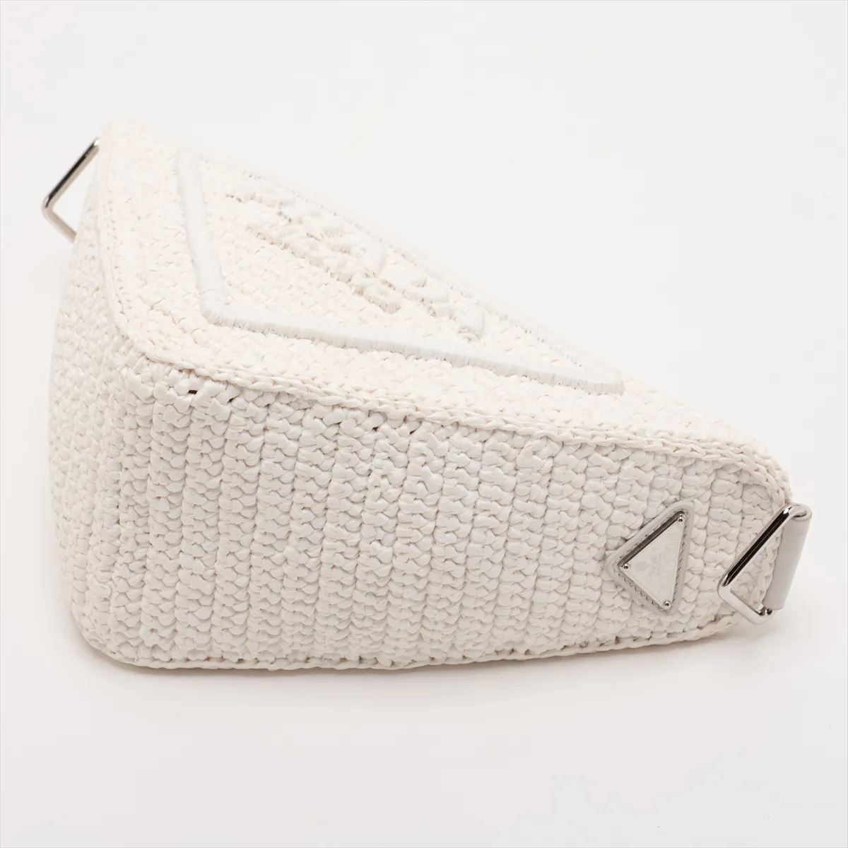 Triangle 1BH190 Raffia Shoulder Bag, White, Unsigned Guarantee Card — view 3