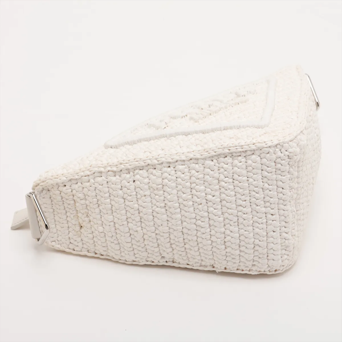 Triangle 1BH190 Raffia Shoulder Bag, White, Unsigned Guarantee Card — view 4