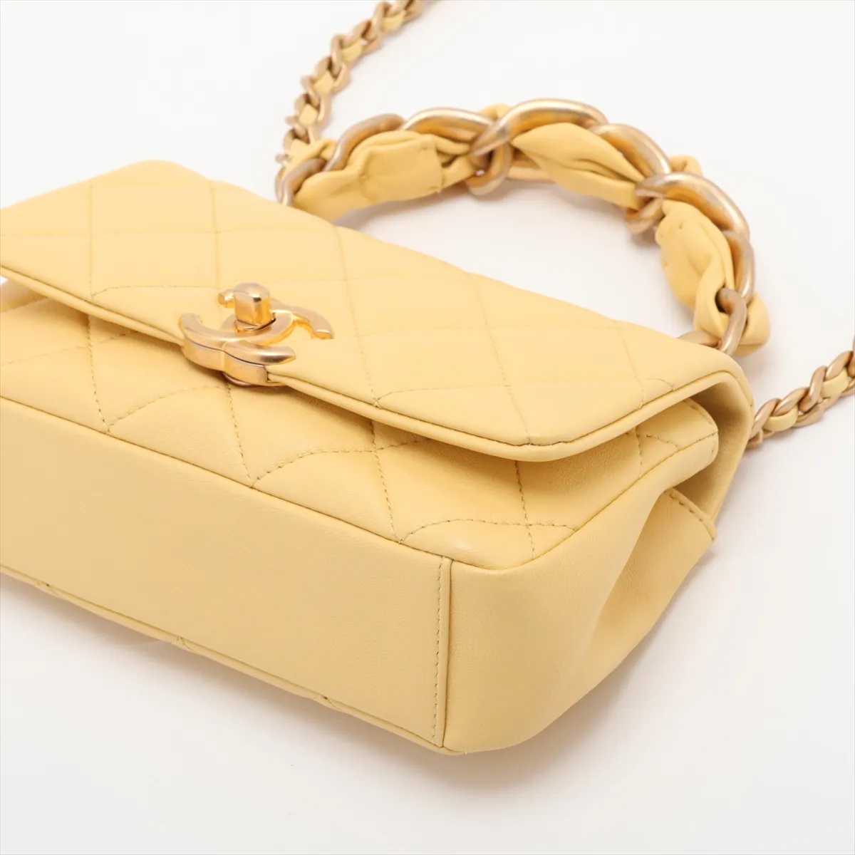 Mini Matelassé Lambskin 2-Way Shoulder Bag, Yellow with Gold Hardware, 31188754 (Serial Number ), AS2387 — view 3