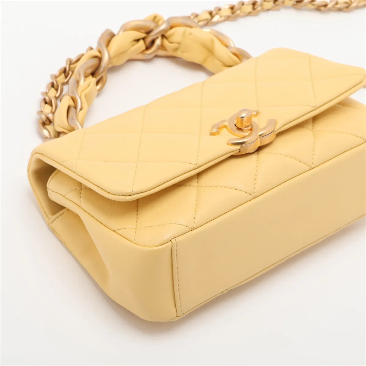 Mini Matelassé Lambskin 2-Way Shoulder Bag, Yellow with Gold Hardware, 31188754 (Serial Number ), AS2387 — view 4