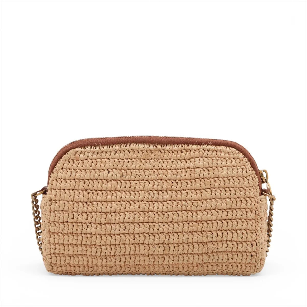 Raffia x Leather Shoulder Bag, Beige x Brown, 774293 — view 2