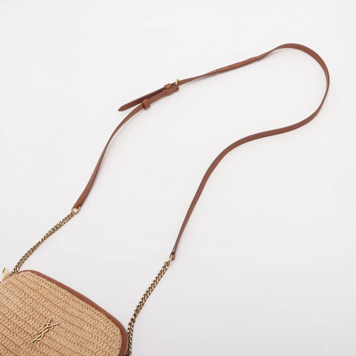 Raffia x Leather Shoulder Bag, Beige x Brown, 774293 — view 5