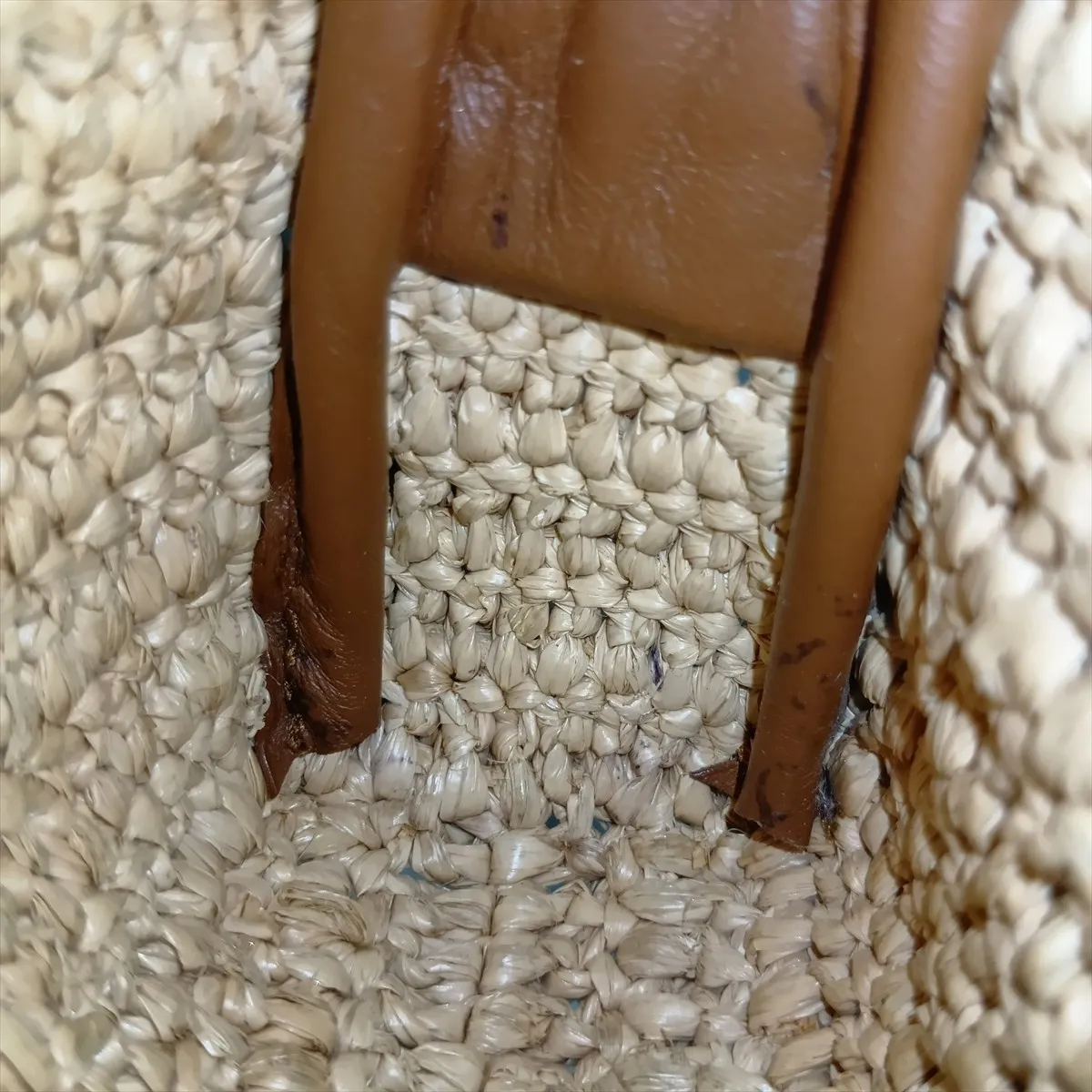 Raffia x Leather Shoulder Bag, Beige x Brown, 774293 — view 10