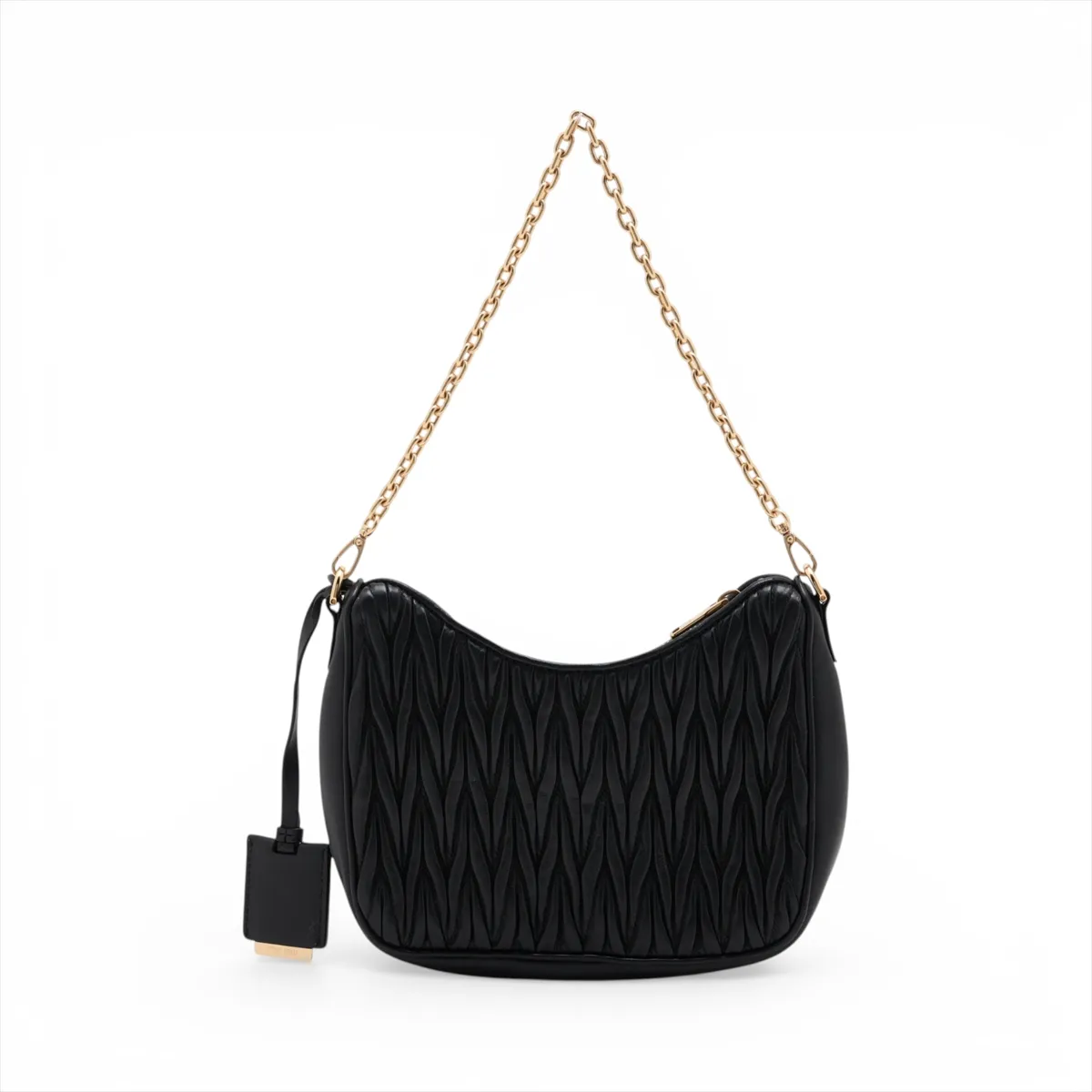 Matelassé Leather 2-Way Shoulder Bag, Black — view 2
