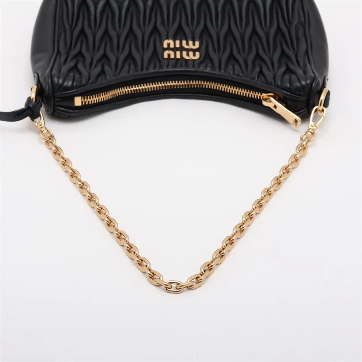 Matelassé Leather 2-Way Shoulder Bag, Black — view 5