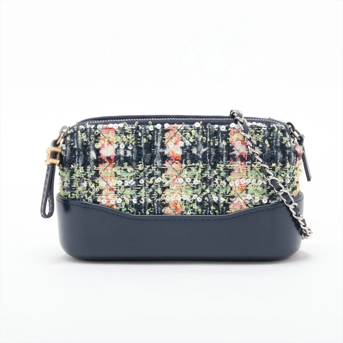 Gabrielle de Chanel Tweed x Leather Chain Wallet, Navy, Gold x Silver Hardware, 29387949, Serial Number 29
