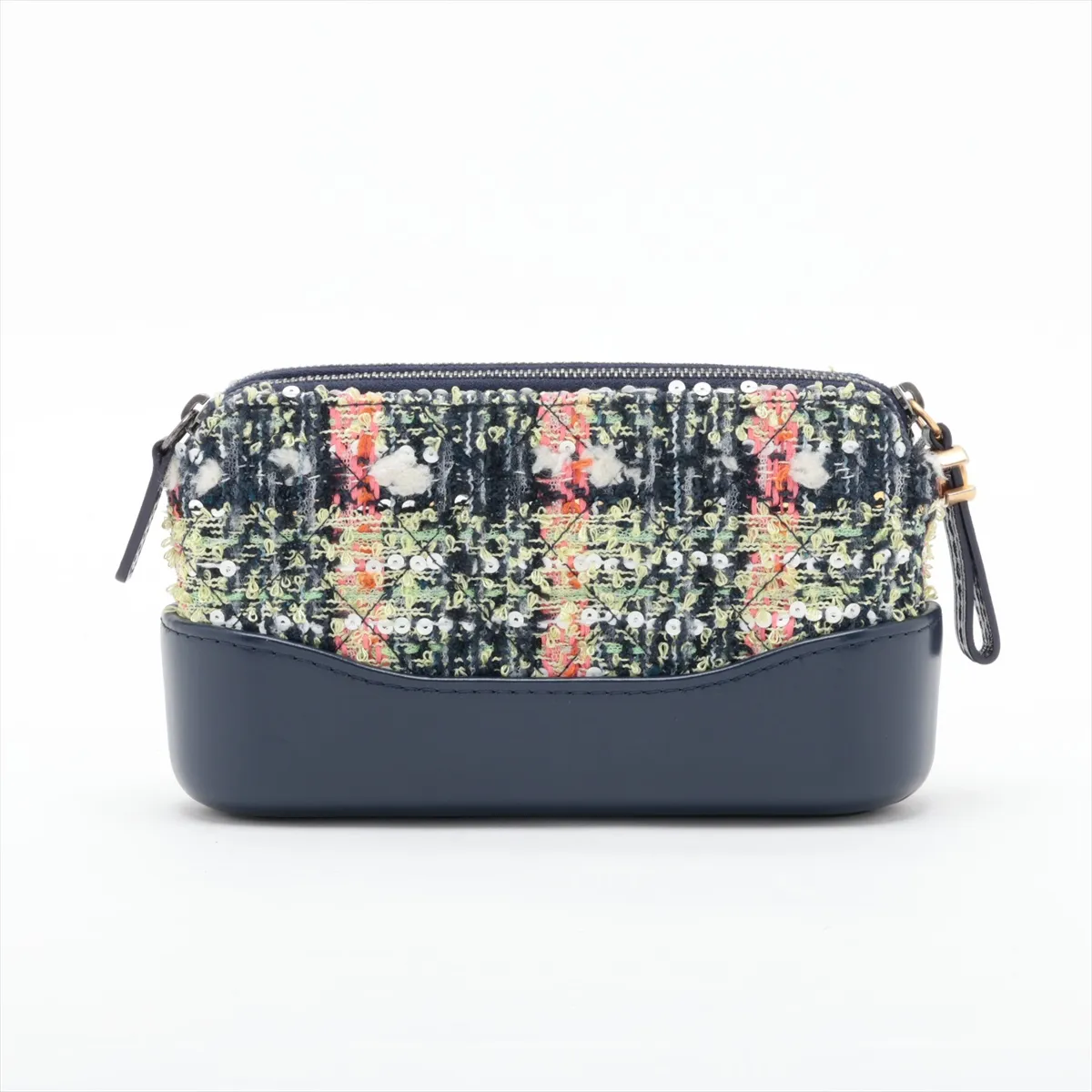 Gabrielle de Chanel Tweed x Leather Chain Wallet, Navy, Gold x Silver Hardware, 29387949, Serial Number 29 — view 2