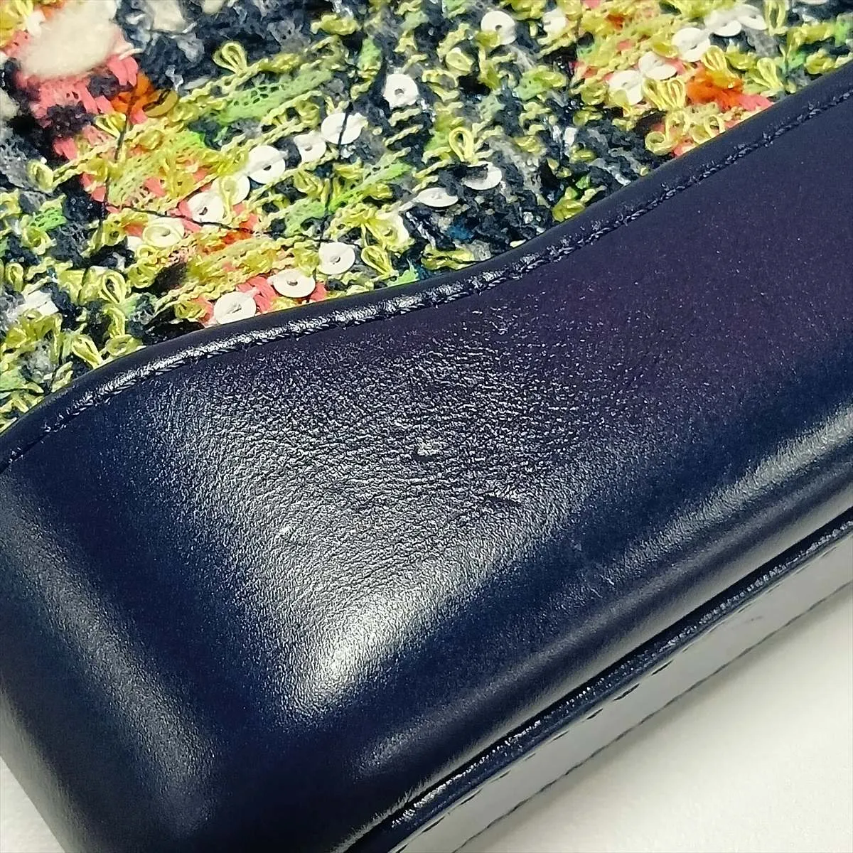 Gabrielle de Chanel Tweed x Leather Chain Wallet, Navy, Gold x Silver Hardware, 29387949, Serial Number 29 — view 11