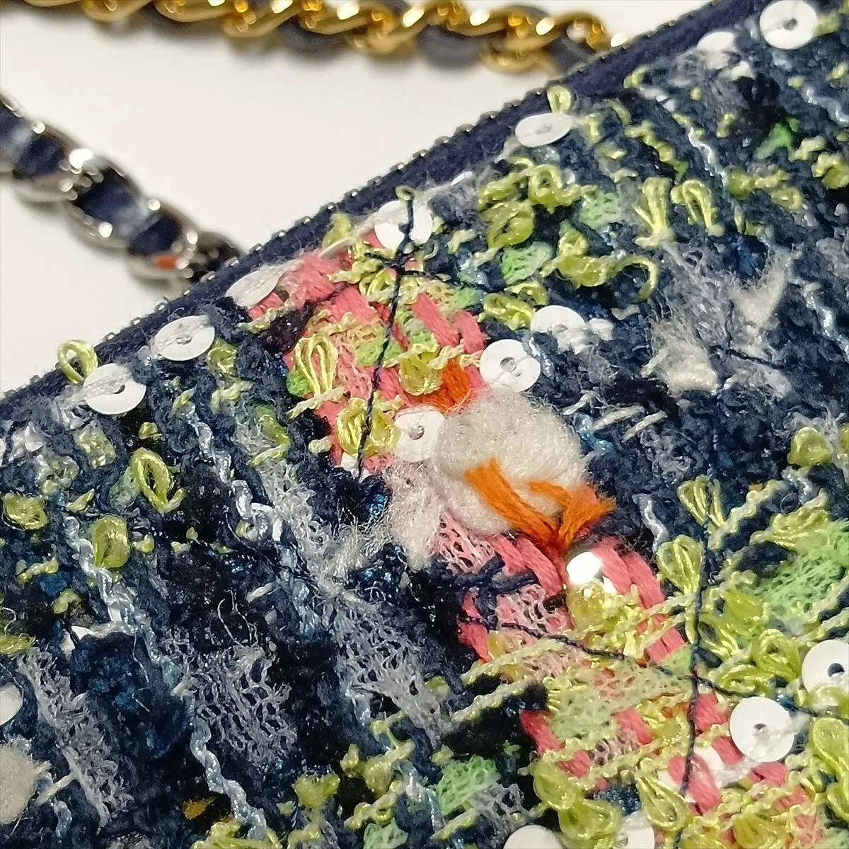 Gabrielle de Chanel Tweed x Leather Chain Wallet, Navy, Gold x Silver Hardware, 29387949, Serial Number 29 — view 12