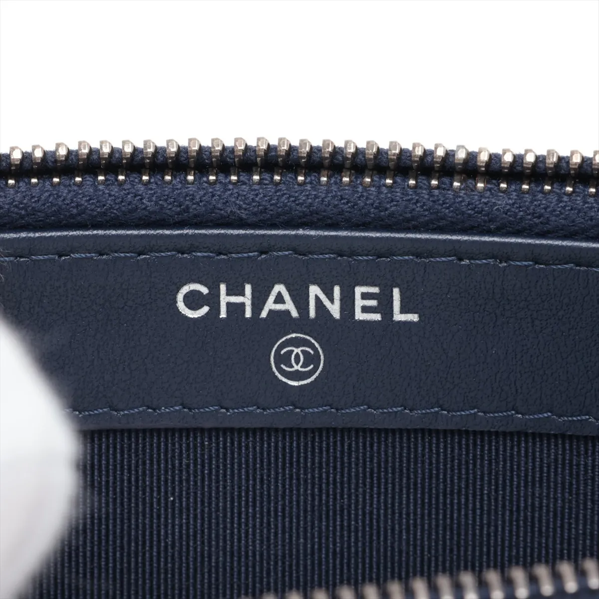 Gabrielle de Chanel Tweed x Leather Chain Wallet, Navy, Gold x Silver Hardware, 29387949, Serial Number 29 — view 9