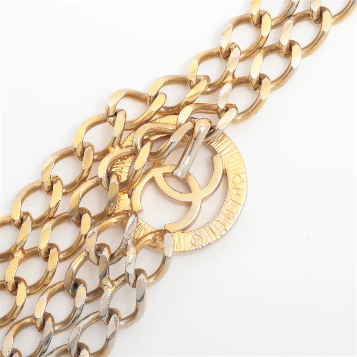 Coco Mark Chain Belt, GP Gold. Shows signs of wear, including — view 3