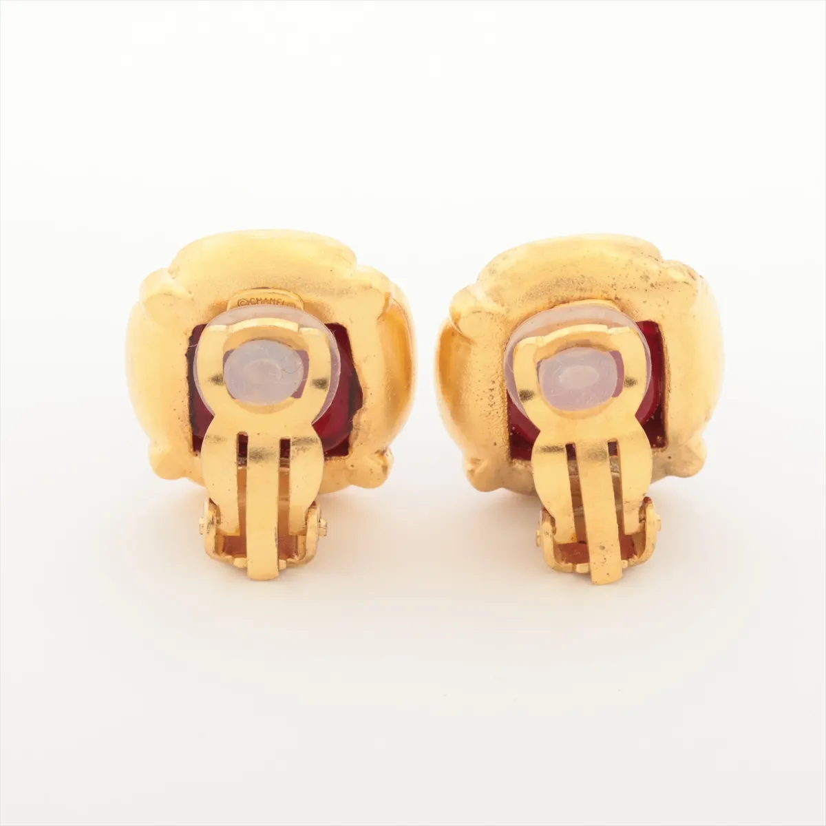 95A Earrings (for both ears) GP x Rhinestone x Colored Stone Gold x Red — view 2