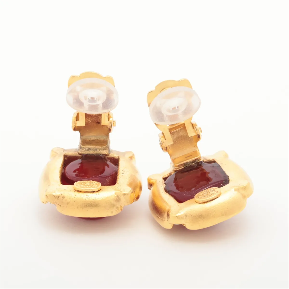 95A Earrings (for both ears) GP x Rhinestone x Colored Stone Gold x Red — view 4