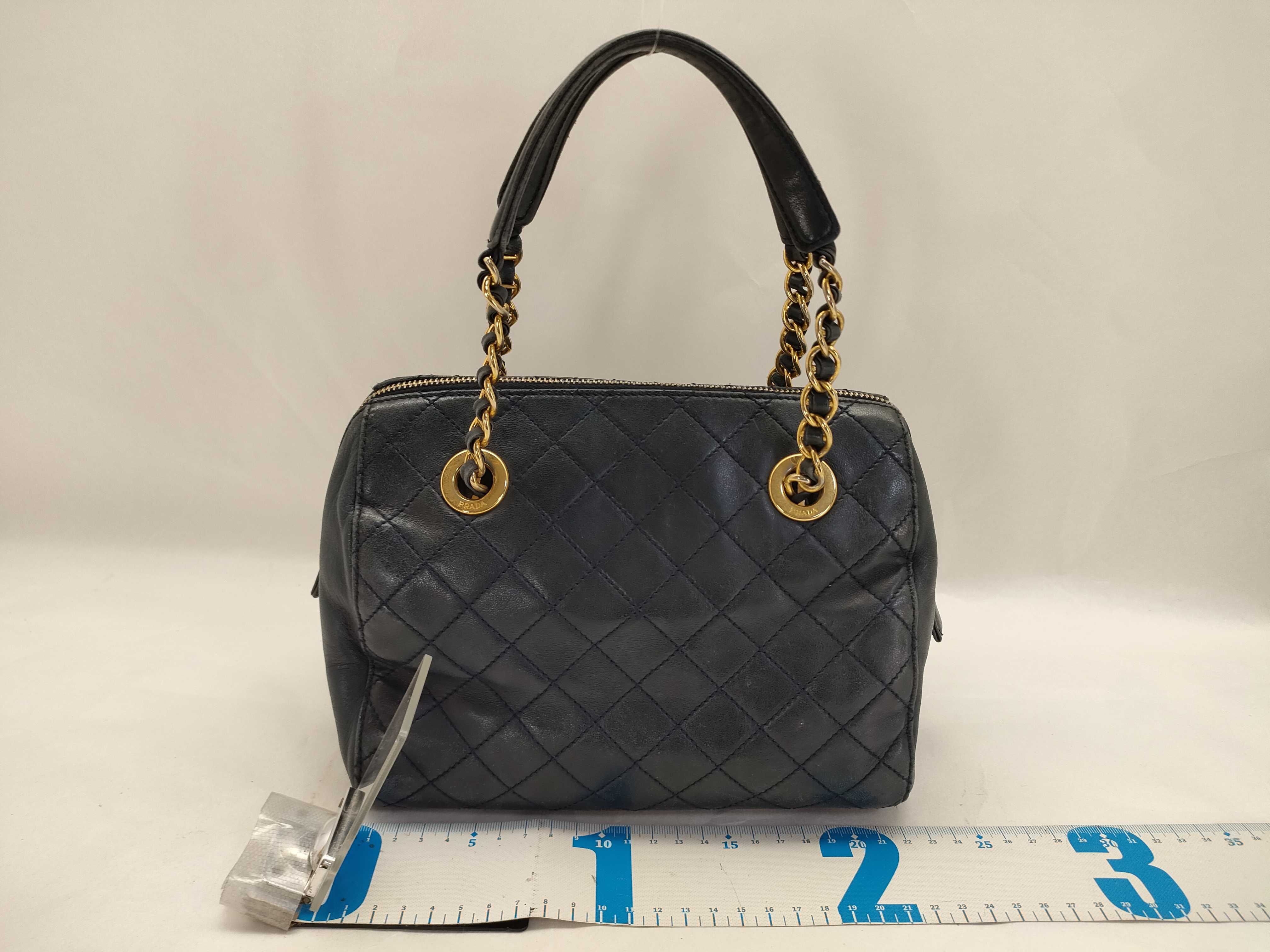 Nappa Leather Quilted Chain Shoulder Bag Black Gold Hardware Triangle Logo Shoulder Bag — view 2