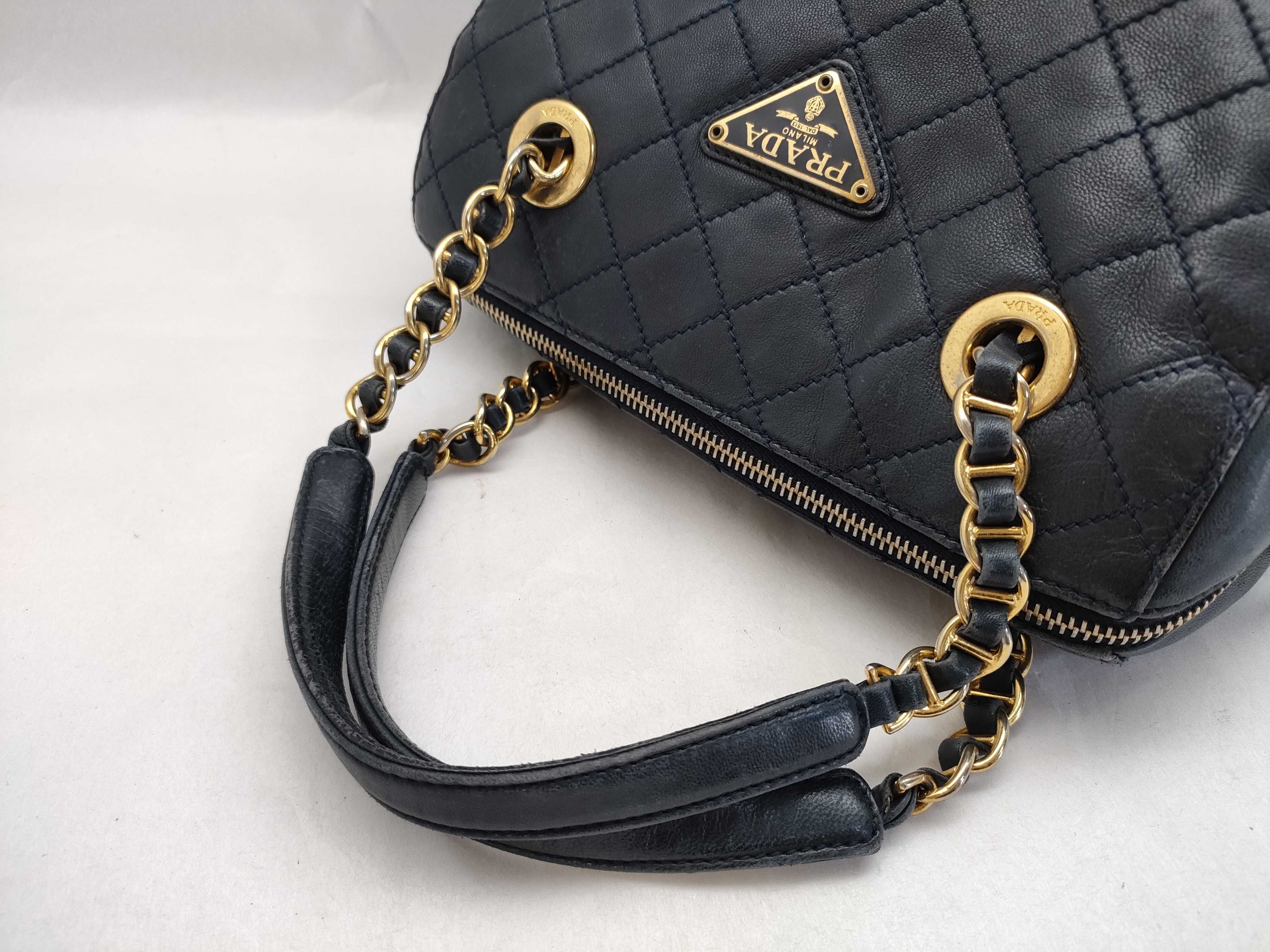 Nappa Leather Quilted Chain Shoulder Bag Black Gold Hardware Triangle Logo Shoulder Bag — view 3
