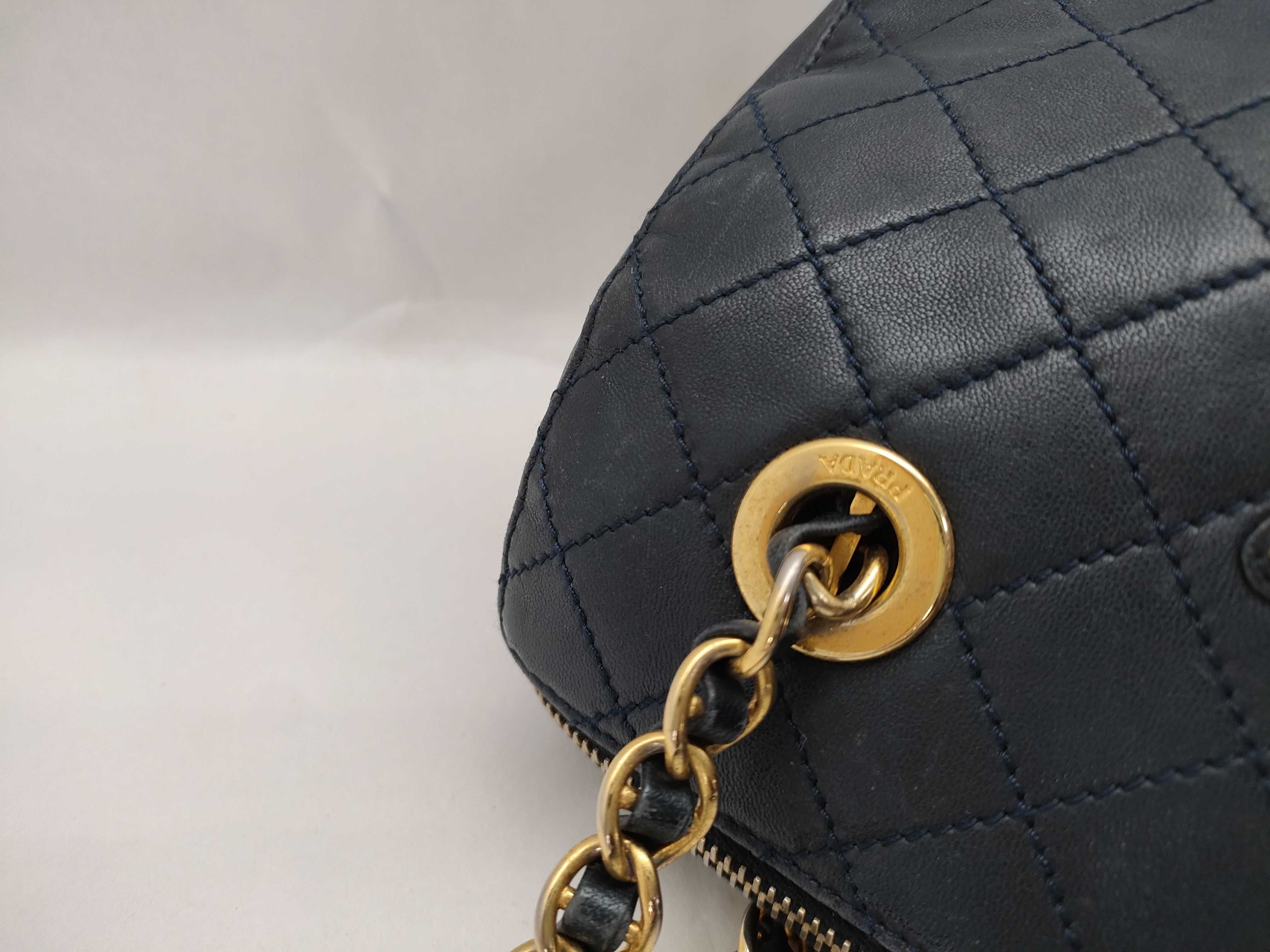 Nappa Leather Quilted Chain Shoulder Bag Black Gold Hardware Triangle Logo Shoulder Bag — view 5