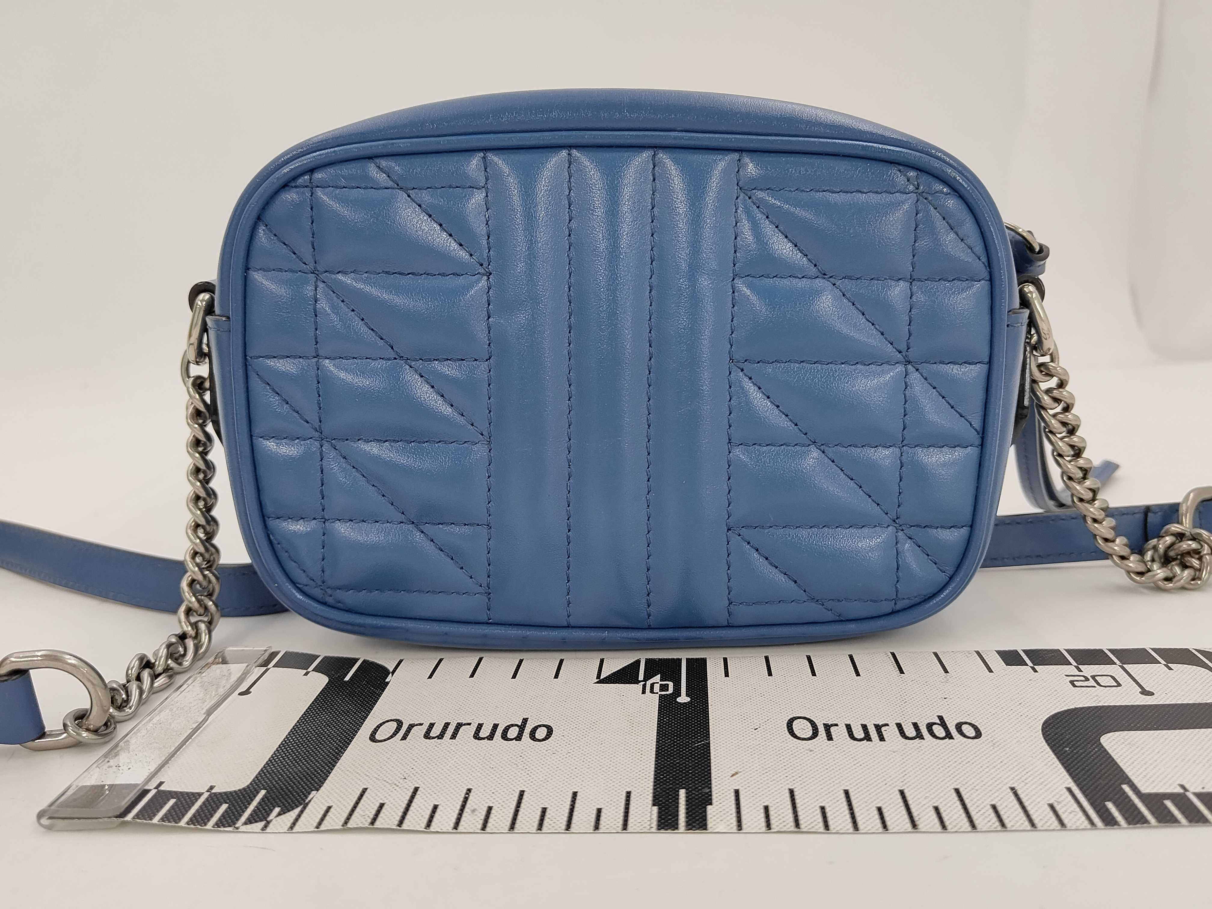 GG Silver Tone Marmont Quilted Top Zip Leather Mini Shoulder Bag Blue 634936 Shoulder Bag — view 2