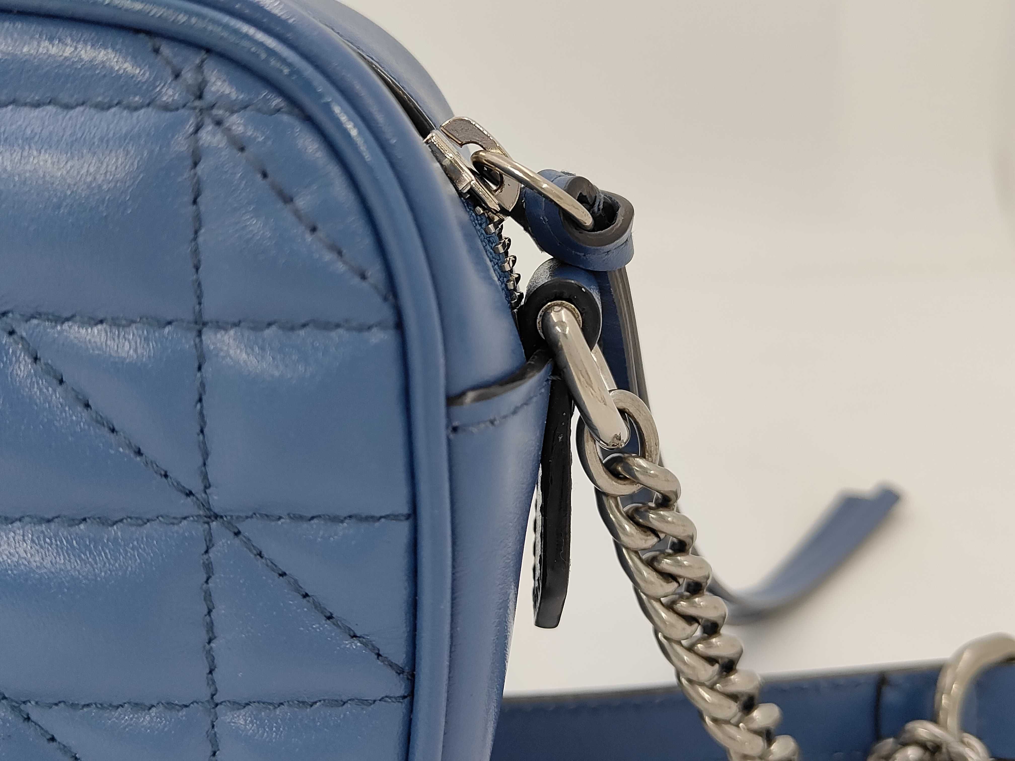 GG Silver Tone Marmont Quilted Top Zip Leather Mini Shoulder Bag Blue 634936 Shoulder Bag — view 3