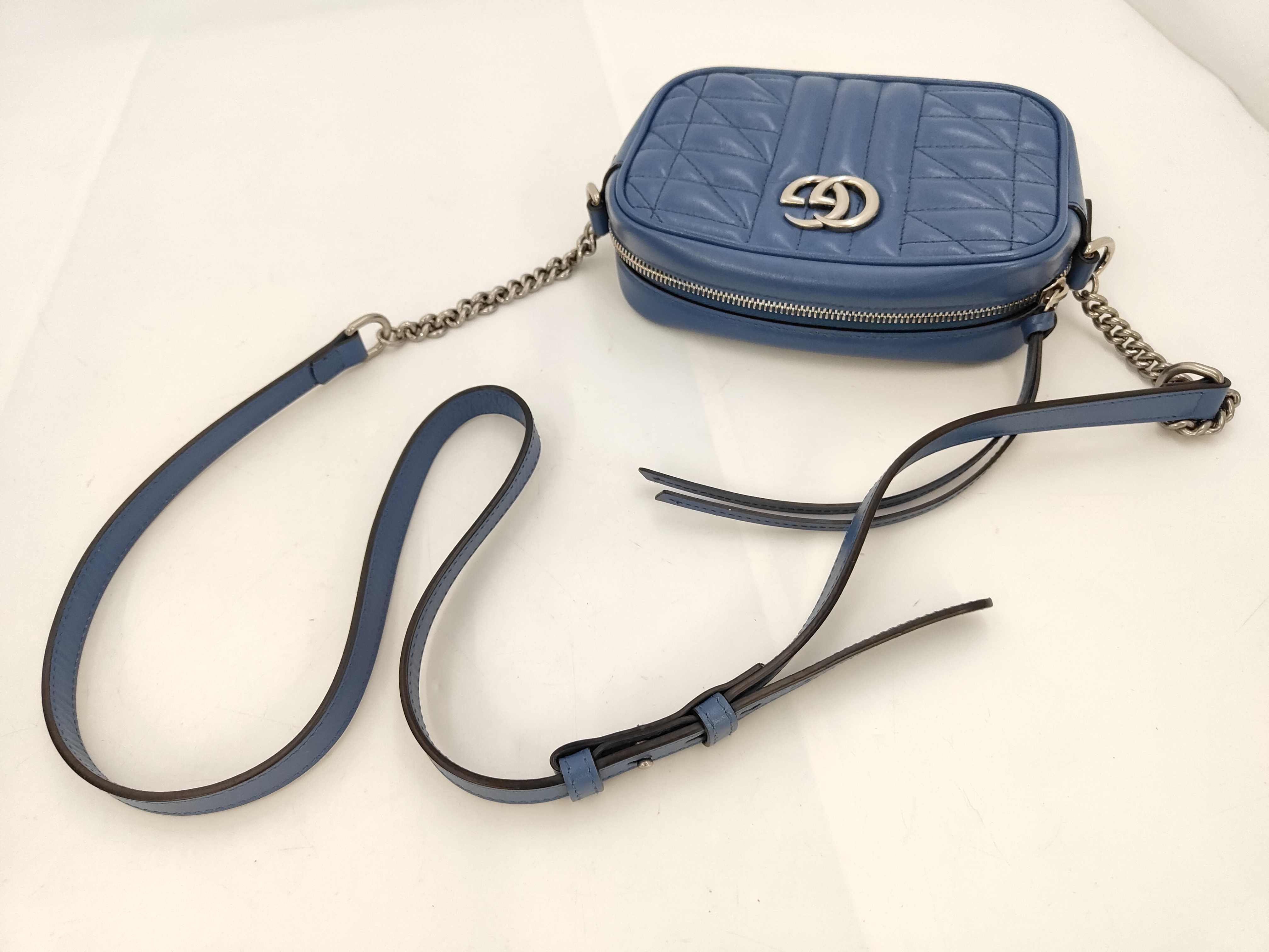 GG Silver Tone Marmont Quilted Top Zip Leather Mini Shoulder Bag Blue 634936 Shoulder Bag — view 4