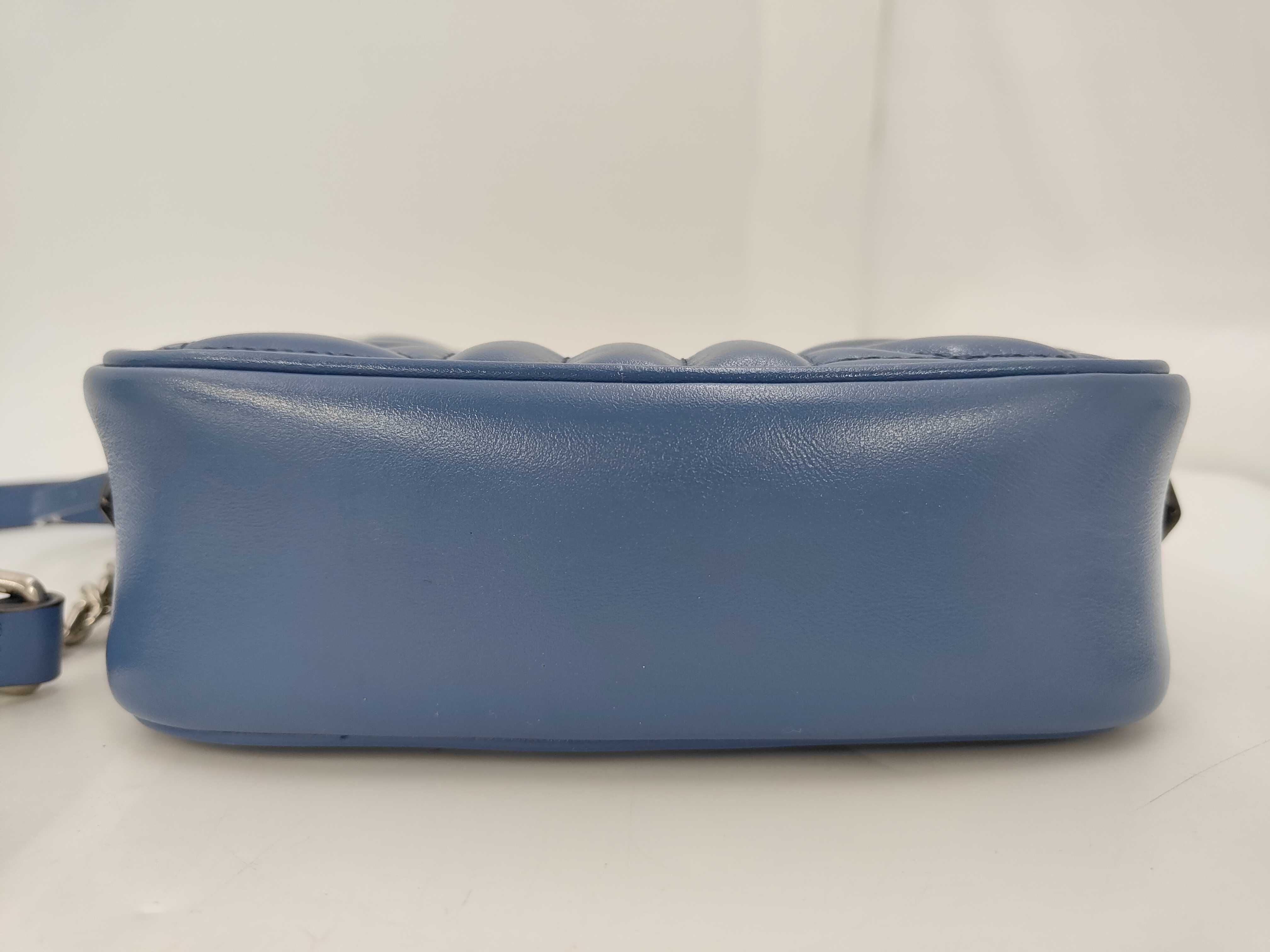 GG Silver Tone Marmont Quilted Top Zip Leather Mini Shoulder Bag Blue 634936 Shoulder Bag — view 7