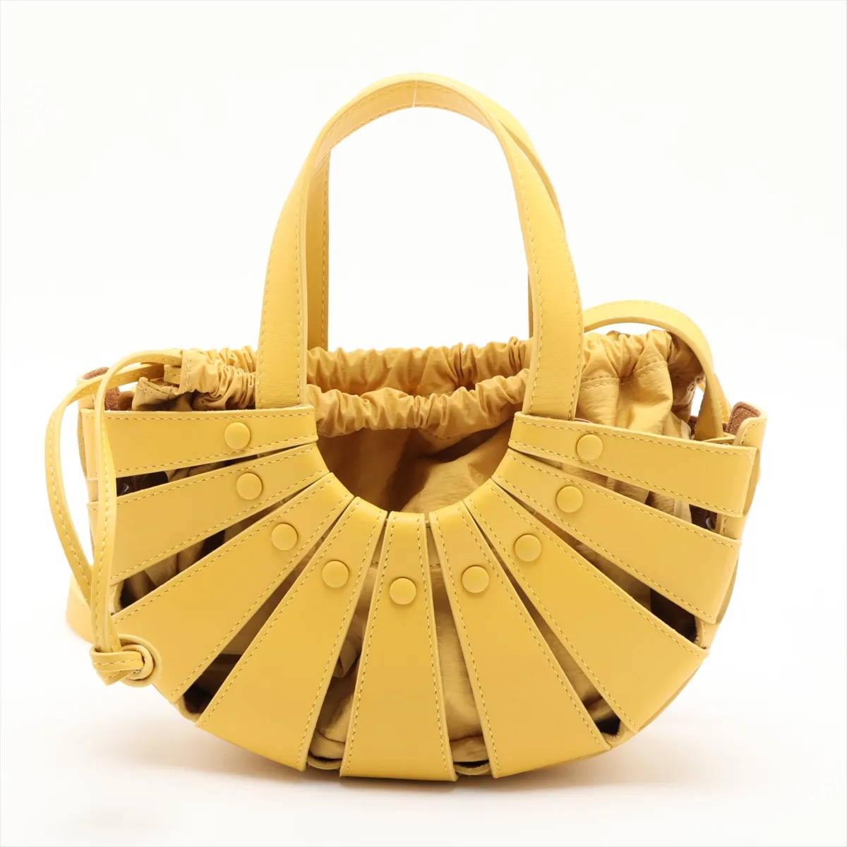 Shell Leather 2-Way Handbag, Yellow — view 2
