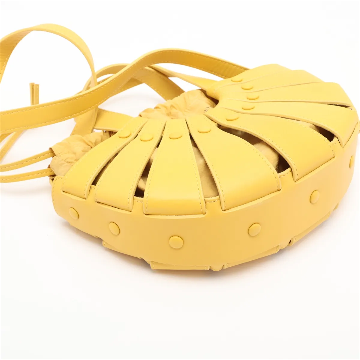 Shell Leather 2-Way Handbag, Yellow — view 4
