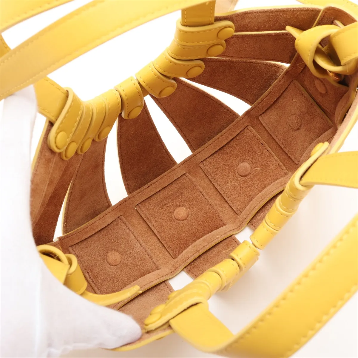 Shell Leather 2-Way Handbag, Yellow — view 9