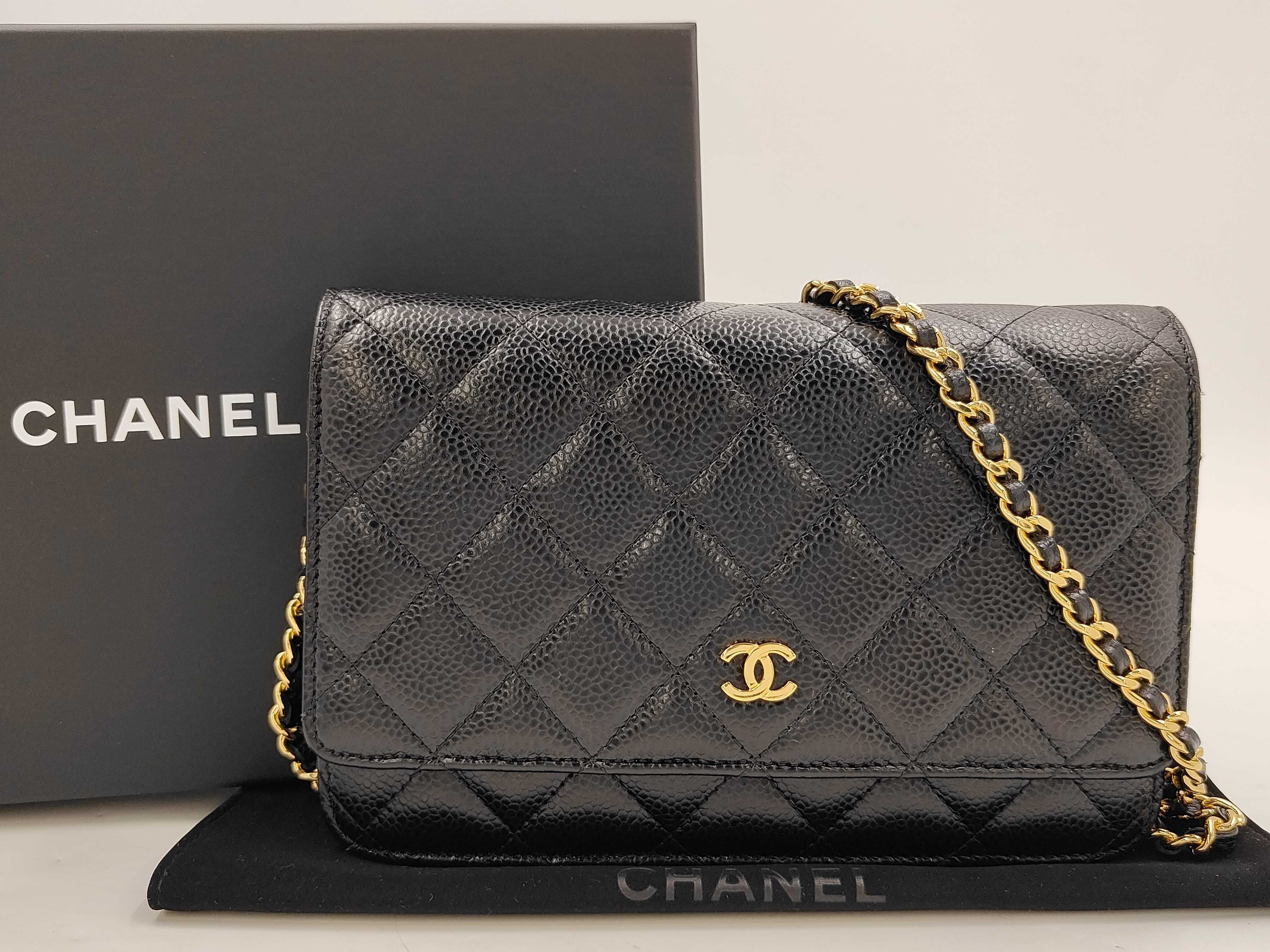 Chain Wallet, Caviar Leather, Black, Gold Hardware, 28963974, Shoulder Bag
