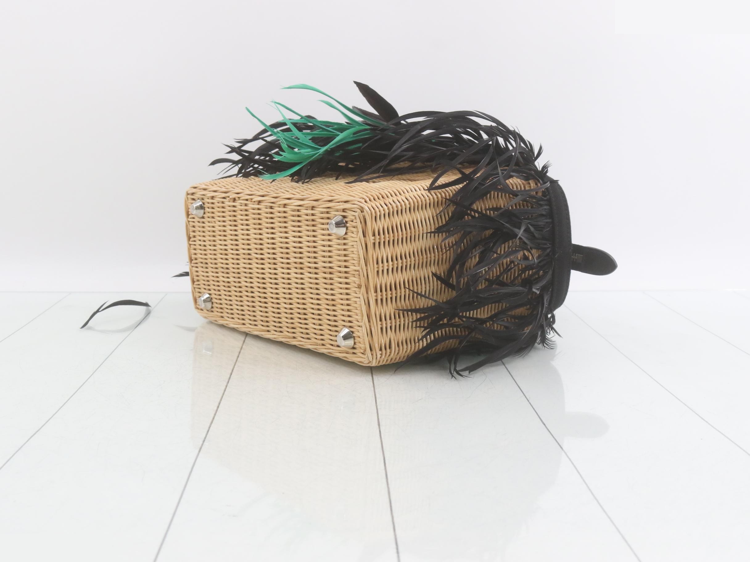 Straw handbag with feather fringe — view 6