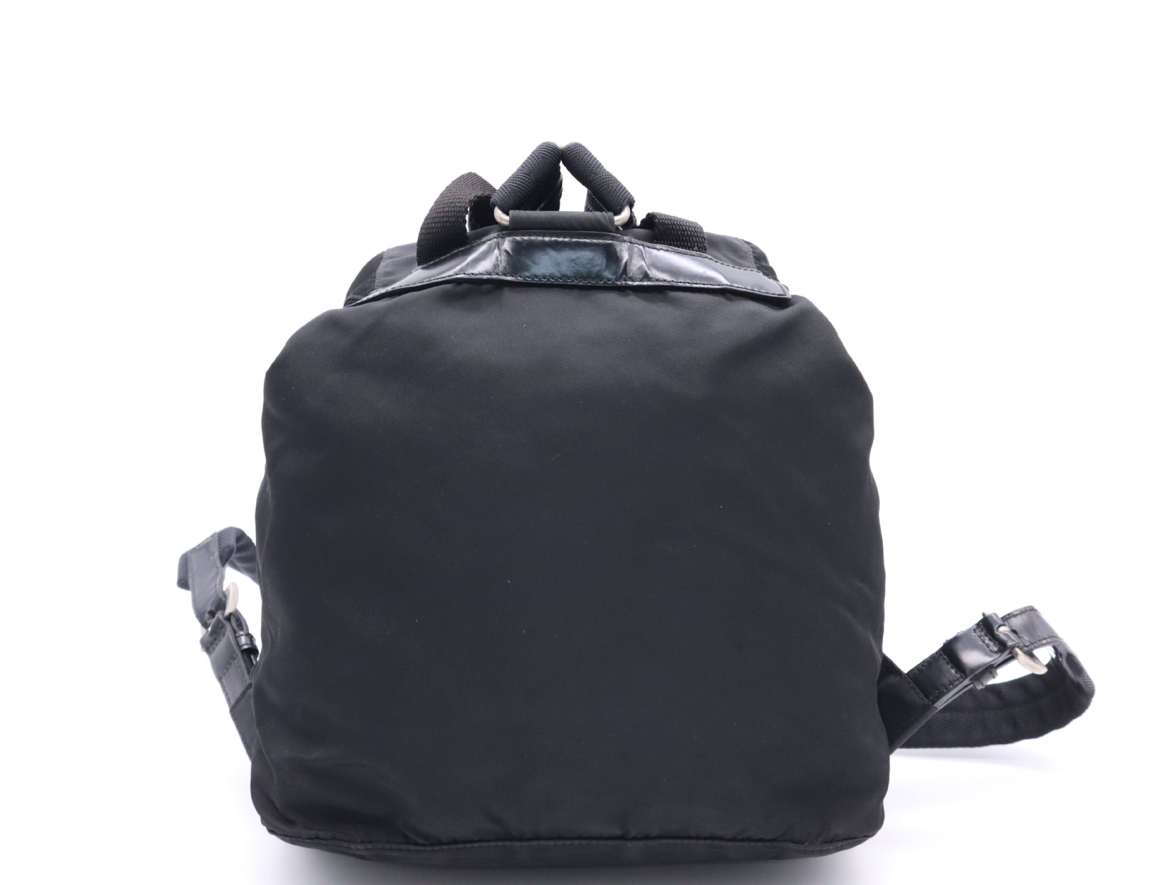 Nylon Triangle Logo Backpack, Black with Silver Hardware, Rucksack — view 2