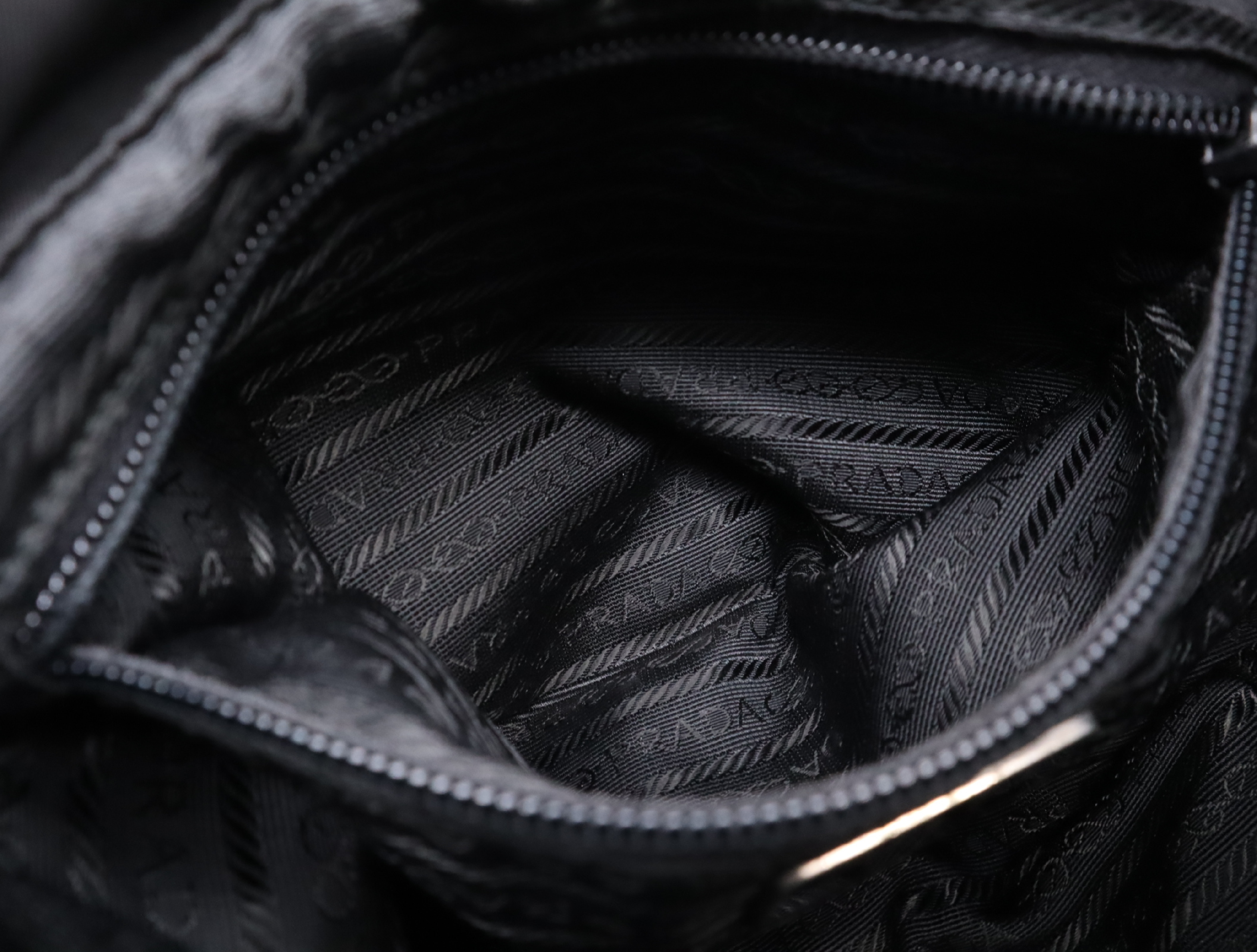 Nylon Triangle Logo Backpack, Black with Silver Hardware, Rucksack — view 11