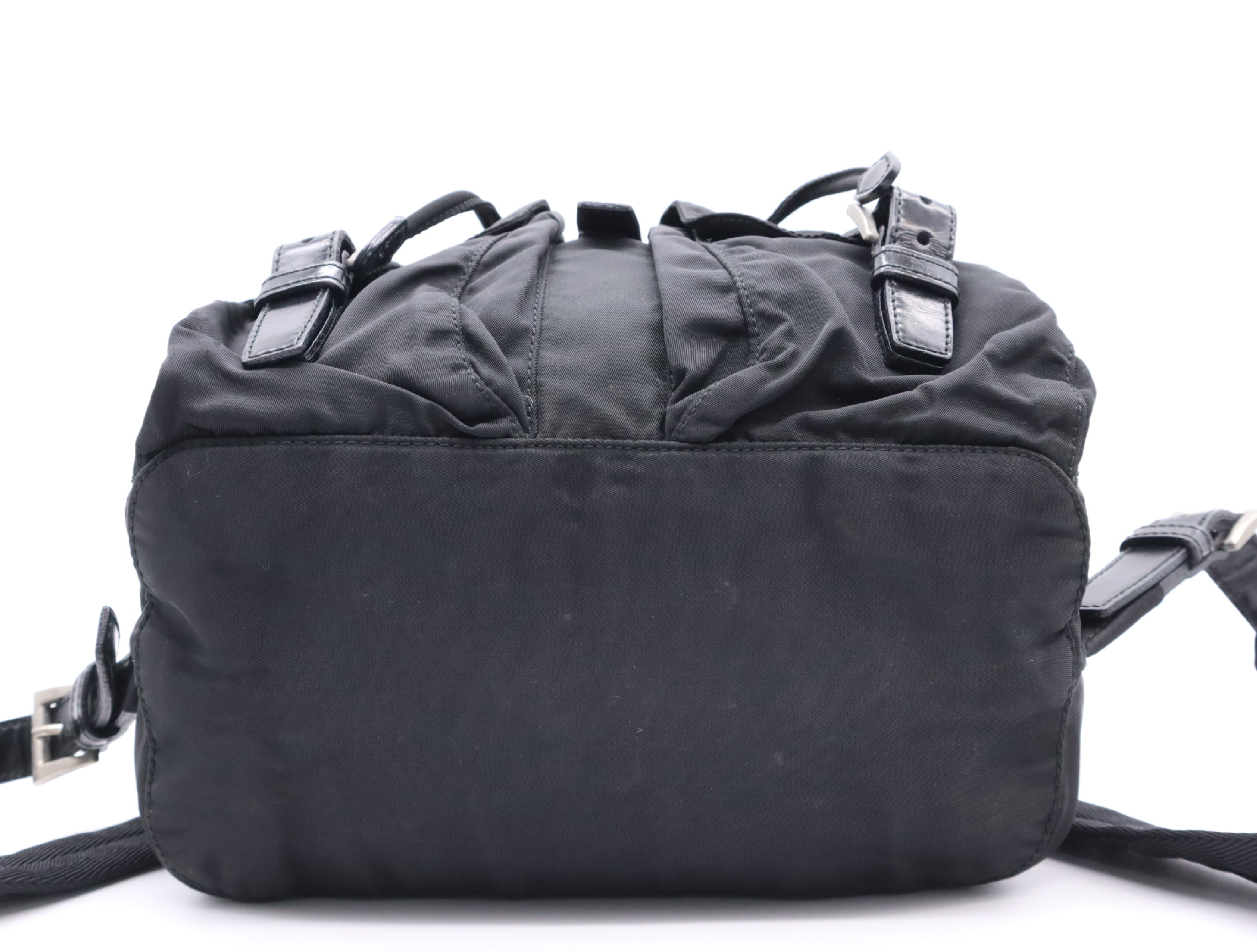 Nylon Triangle Logo Backpack, Black with Silver Hardware, Rucksack — view 4