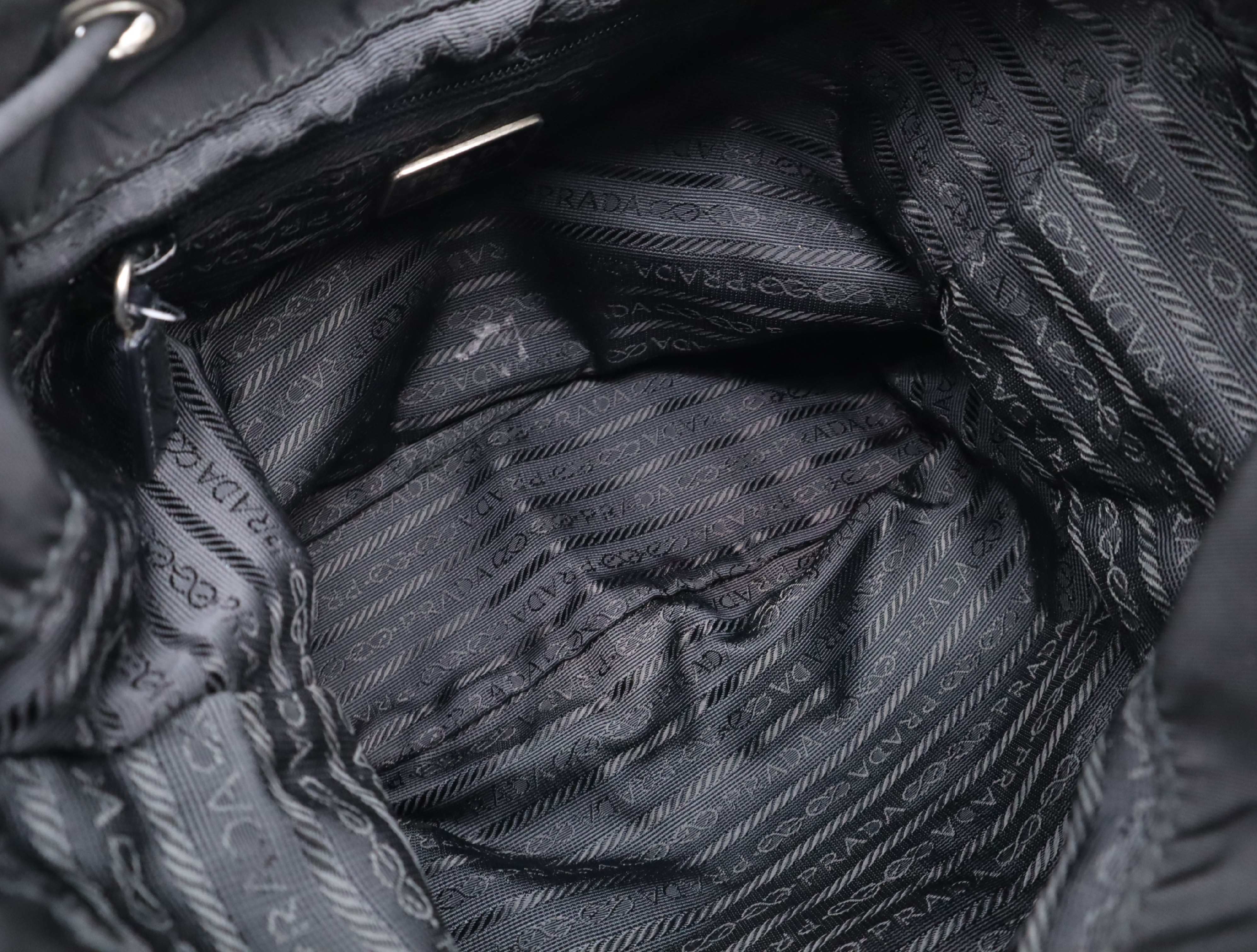 Nylon Triangle Logo Backpack, Black with Silver Hardware, Rucksack — view 10