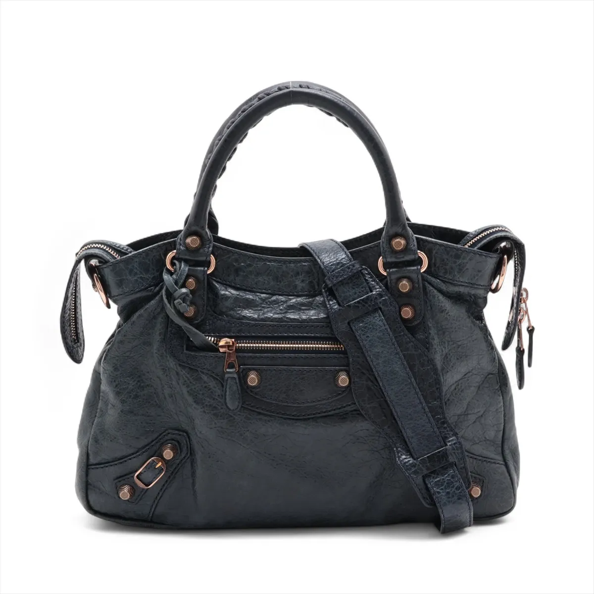 Giant Town Leather 2-Way Handbag, Navy, 285434, with Mirror