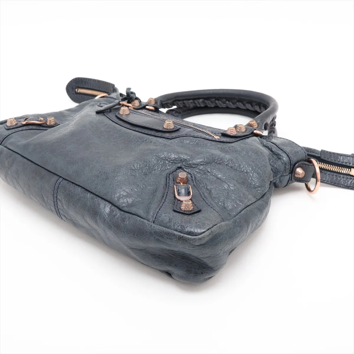 Giant Town Leather 2-Way Handbag, Navy, 285434, with Mirror — view 3