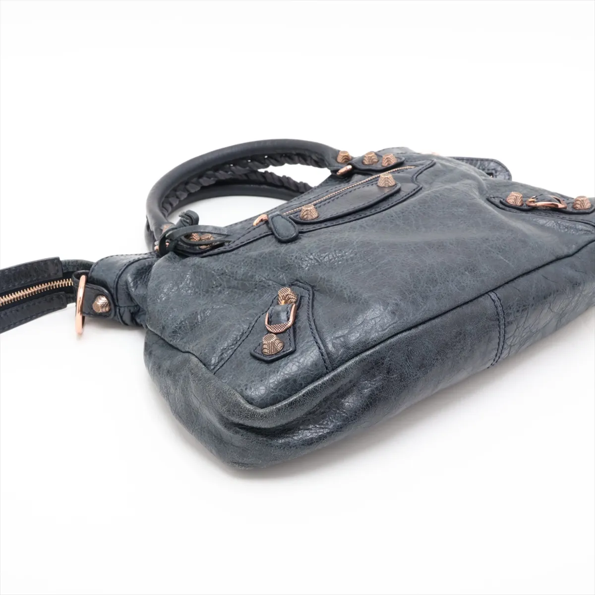 Giant Town Leather 2-Way Handbag, Navy, 285434, with Mirror — view 4