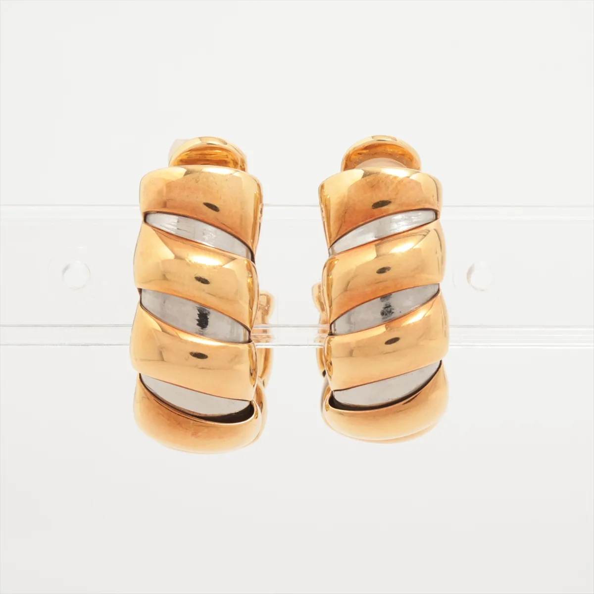 Tubogas earrings, 750 (yellow gold) x stainless steel, 29.9g. Silicone is — view 2