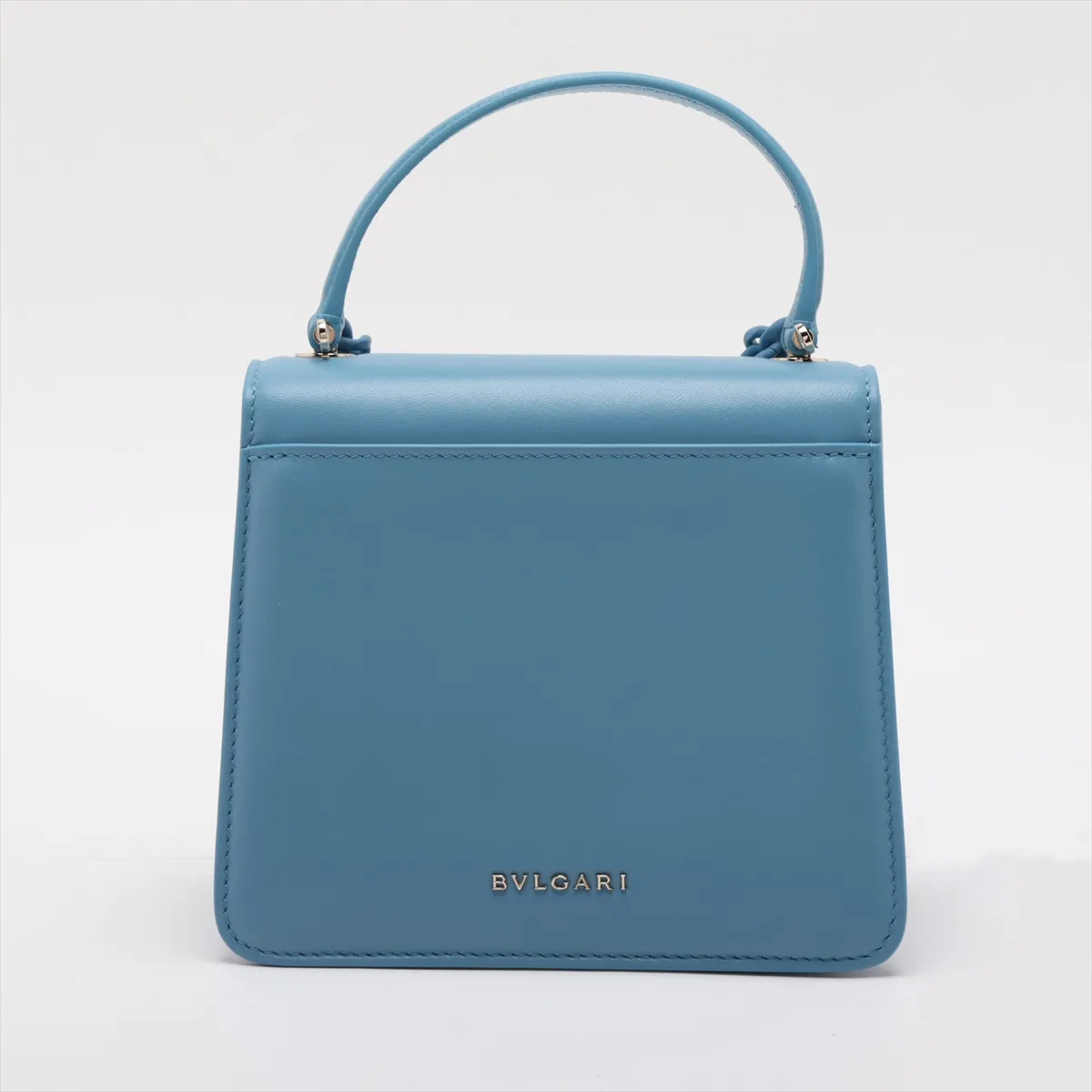 Serpenti Forever Leather 2-Way Handbag, Blue, with Mirror — view 2