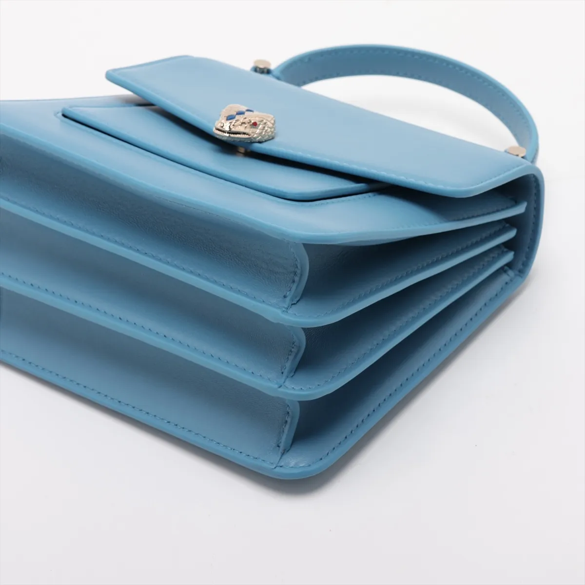 Serpenti Forever Leather 2-Way Handbag, Blue, with Mirror — view 3