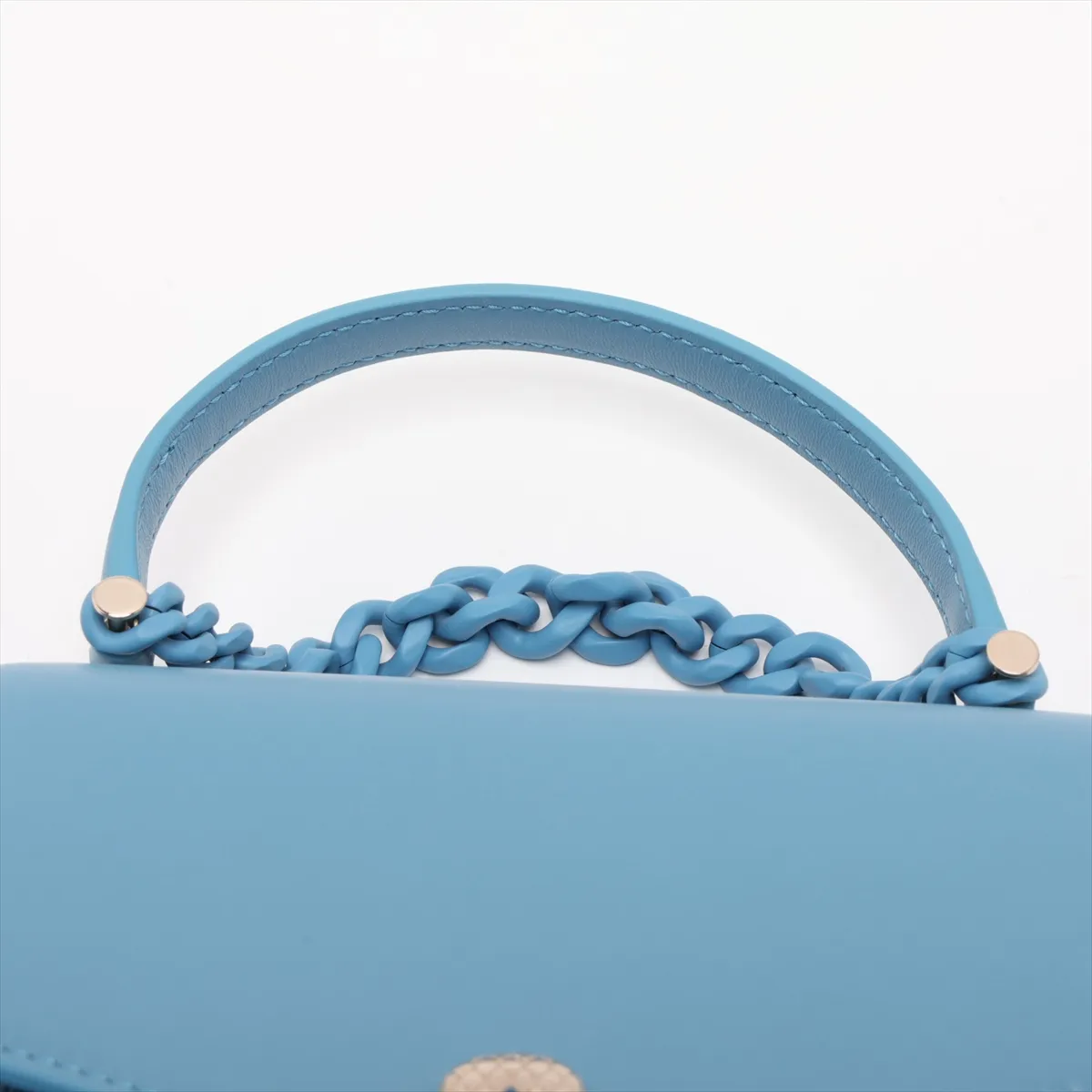 Serpenti Forever Leather 2-Way Handbag, Blue, with Mirror — view 6