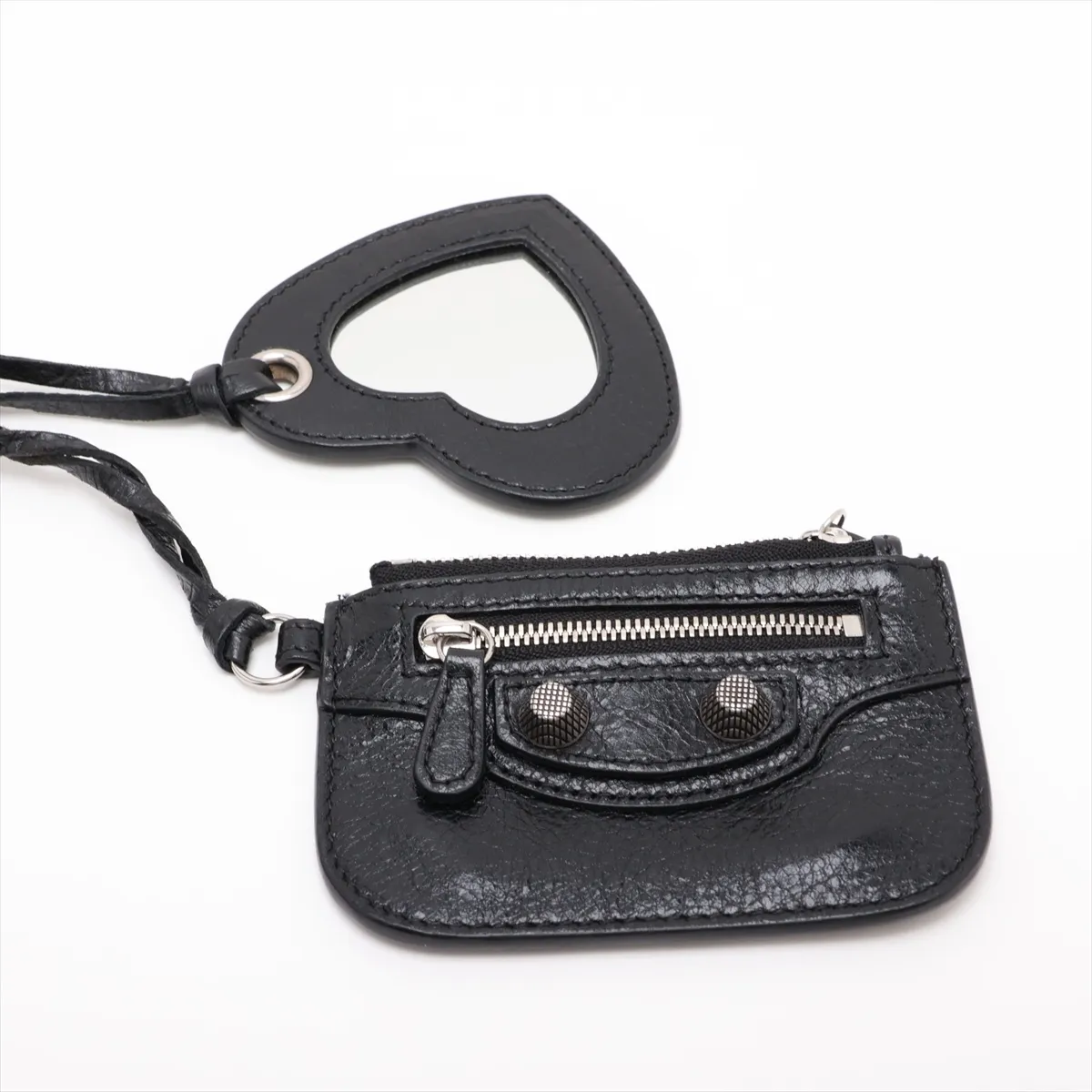 Arena 712813 Leather Chain Shoulder Bag, Black, with Mirror — view 9