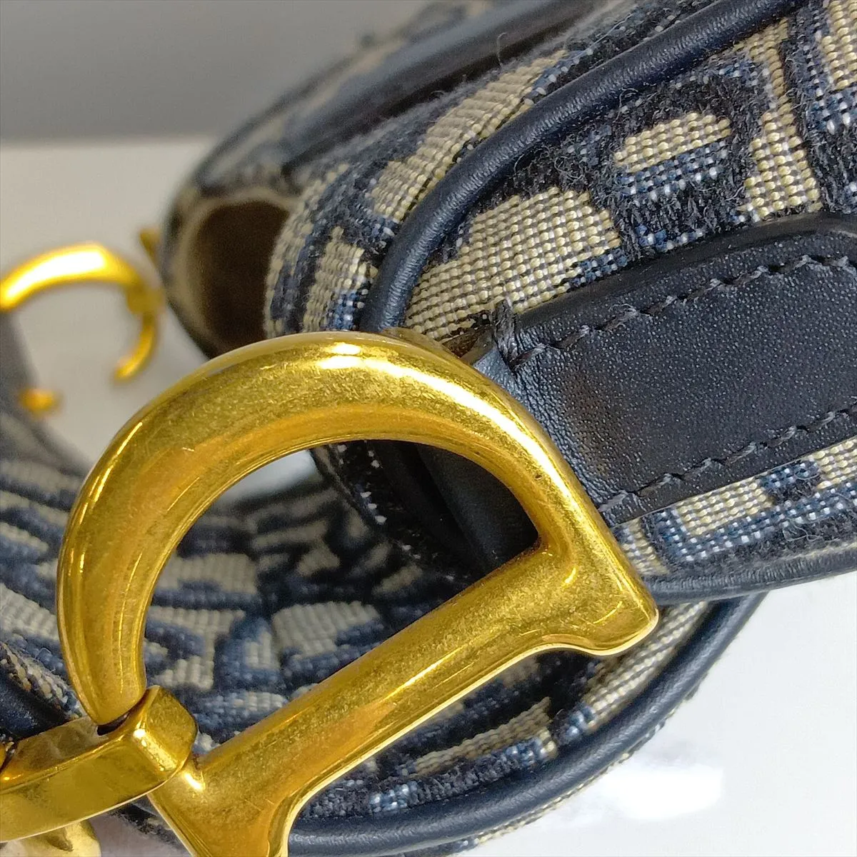 Oblique Saddle Bag, Canvas x Leather, 2-Way Shoulder Bag, Navy — view 13