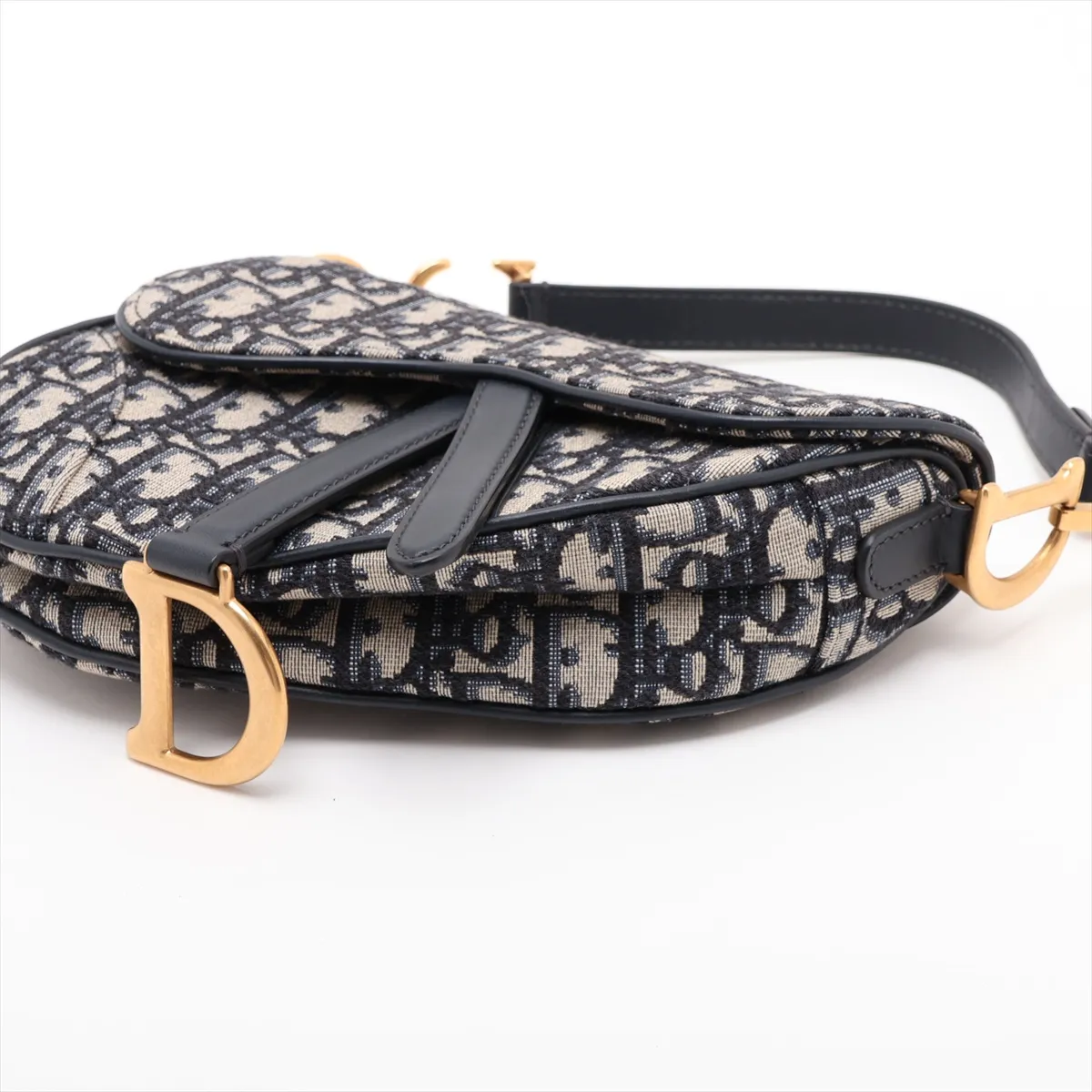 Oblique Saddle Bag, Canvas x Leather, 2-Way Shoulder Bag, Navy — view 3